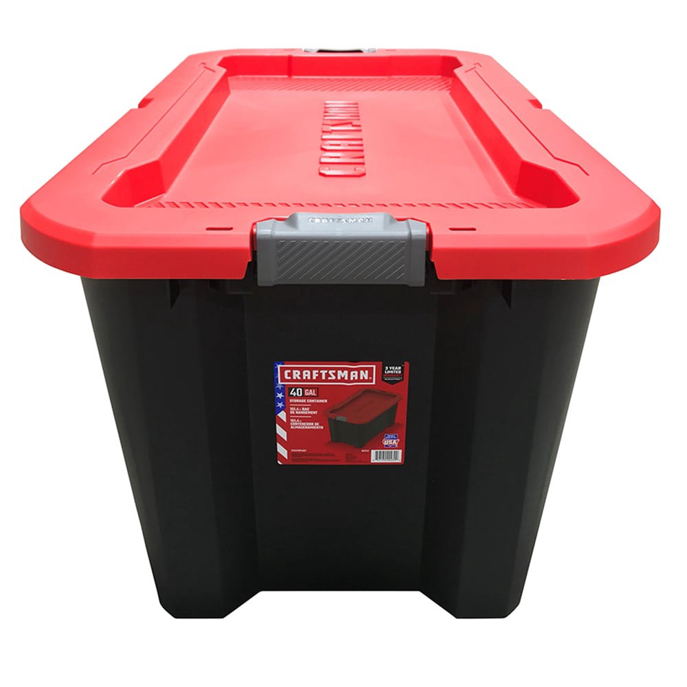 slide 4 of 6, CRAFTSMAN Large 40.0 -Gallons ( 160.0 -Quarts ) Black Heavy Duty Stackable Tote with Latching Lid, 1 ct