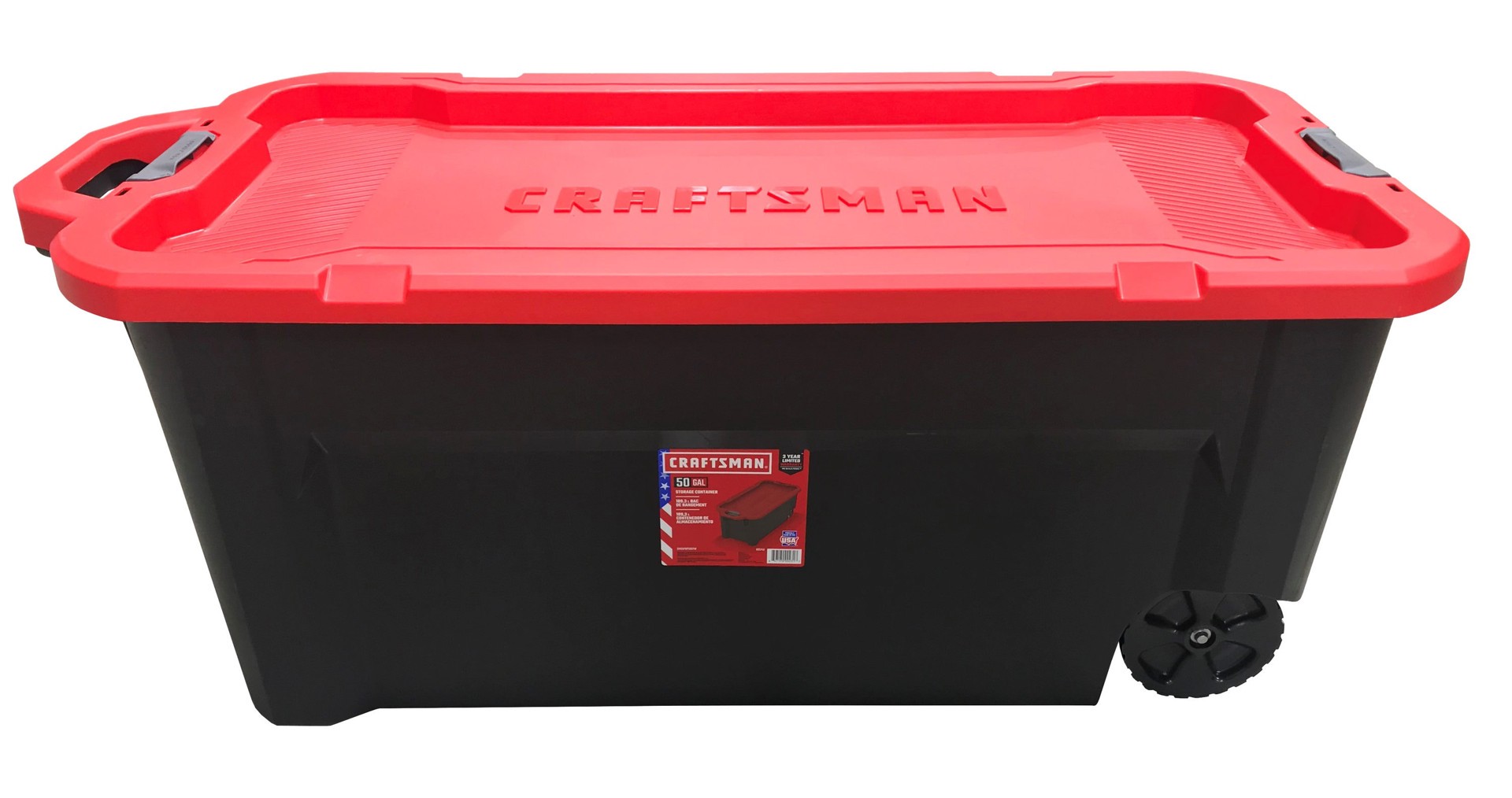 slide 2 of 6, CRAFTSMAN X-large 50.0 -Gallons ( 200.0 -Quarts ) Black Heavy Duty Rolling Stackable Tote with Latching Lid, 1 ct