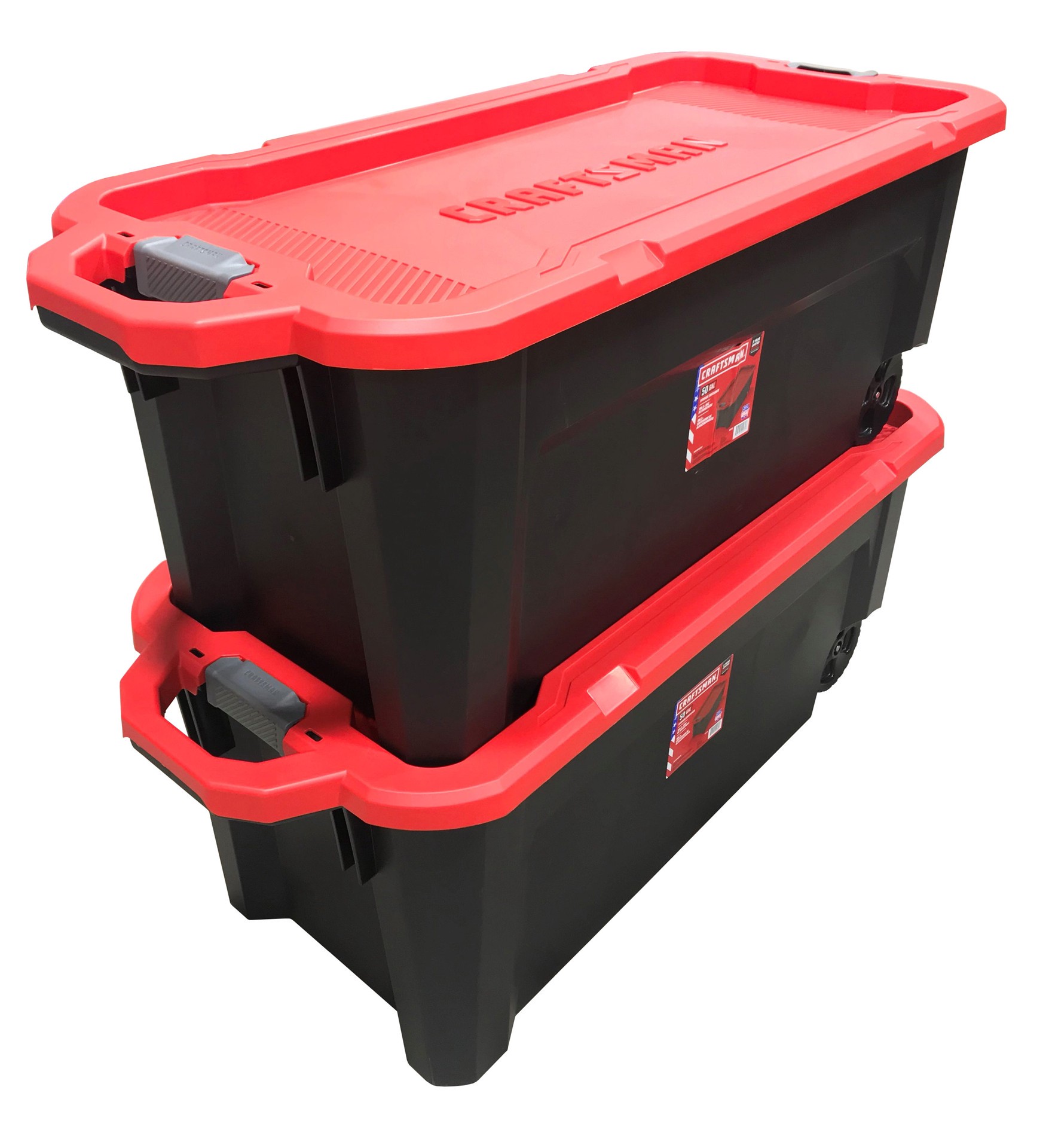 slide 3 of 6, CRAFTSMAN X-large 50.0 -Gallons ( 200.0 -Quarts ) Black Heavy Duty Rolling Stackable Tote with Latching Lid, 1 ct