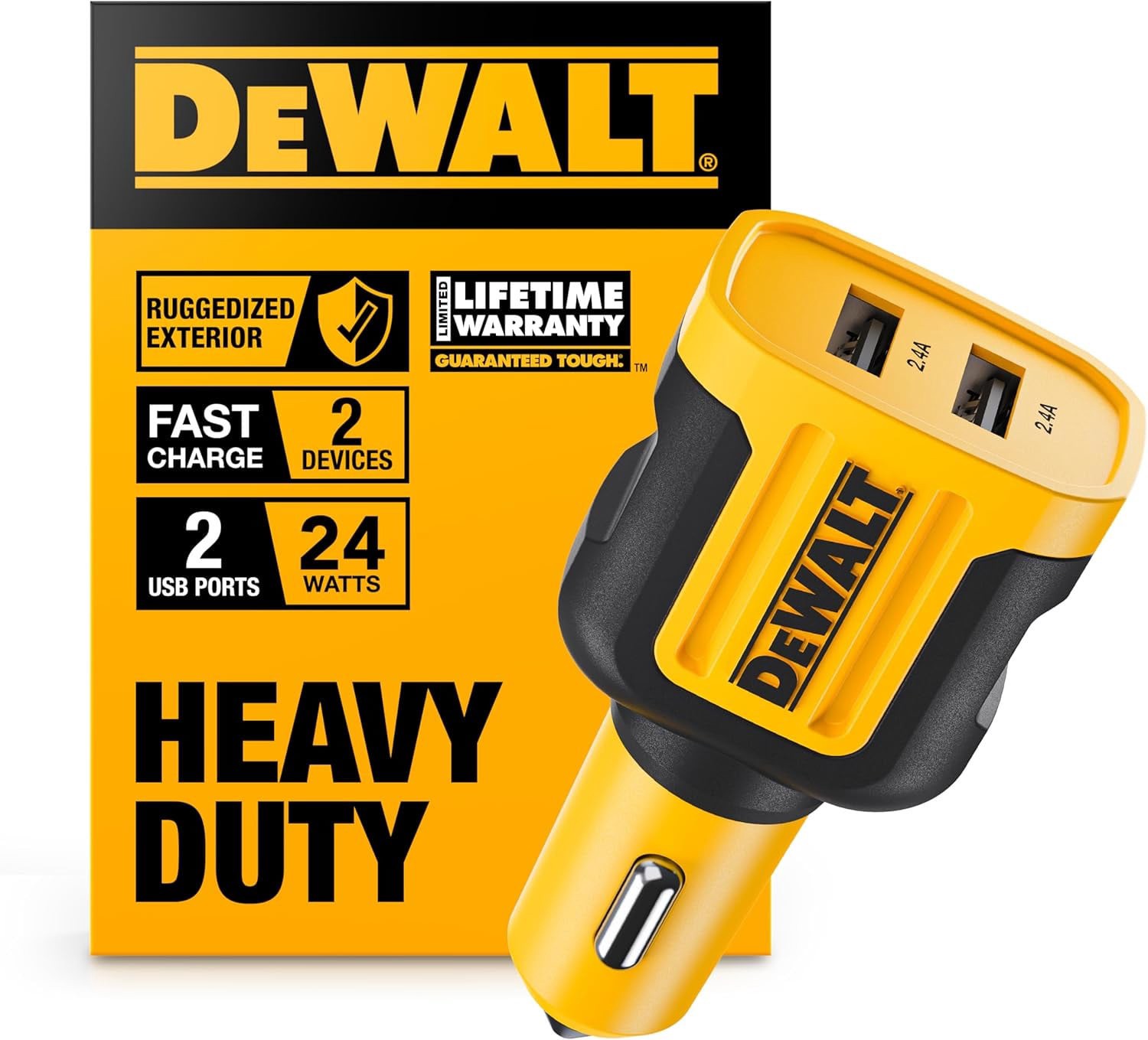 slide 1 of 6, DEWALT USB-A Car Charger 2-Ports, 1 ct