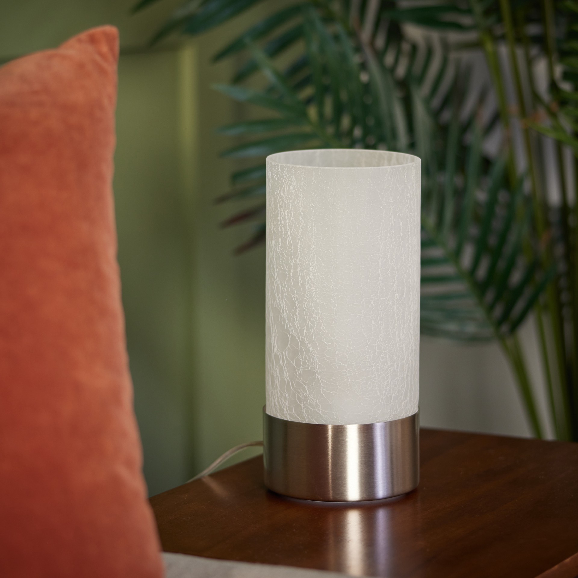 slide 5 of 6, allen + roth 10-in Brushed nickel Touch Uplight Table Lamp with Glass Shade, 1 ct