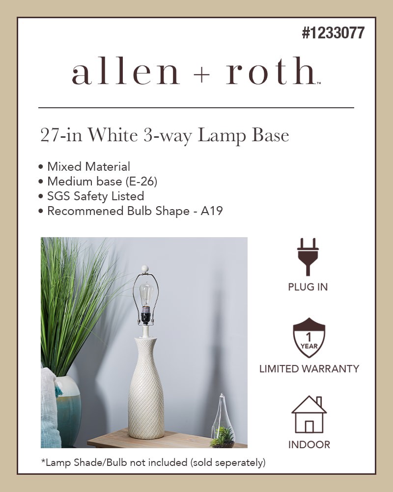 slide 2 of 6, allen + roth 27-in White Plug-in 3-way Lamp Base, 1 ct