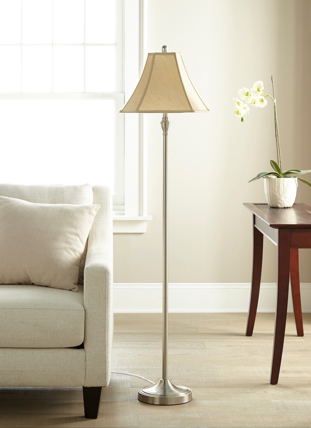 slide 2 of 6, allen + roth 60-in Brushed Nickel Plug-in 3-way Metal Lamp Base, 1 ct