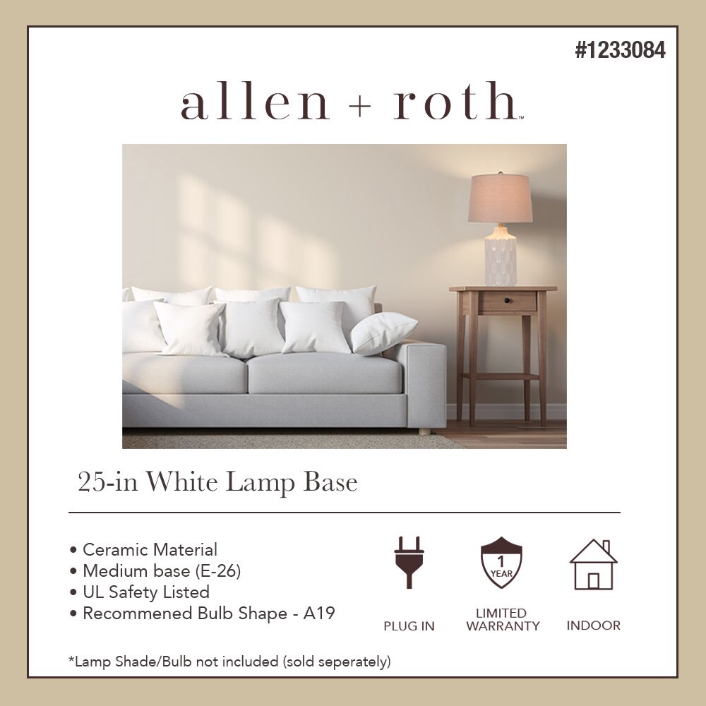 slide 3 of 6, allen + roth 25-in White Plug-in Ceramic Lamp Base, 1 ct