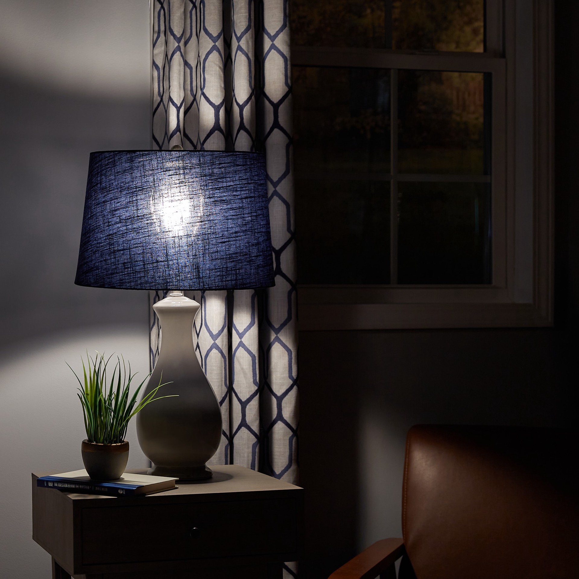 slide 3 of 5, allen + roth 10-in x 15-in Navy Fabric Drum Lamp Shade, 1 ct