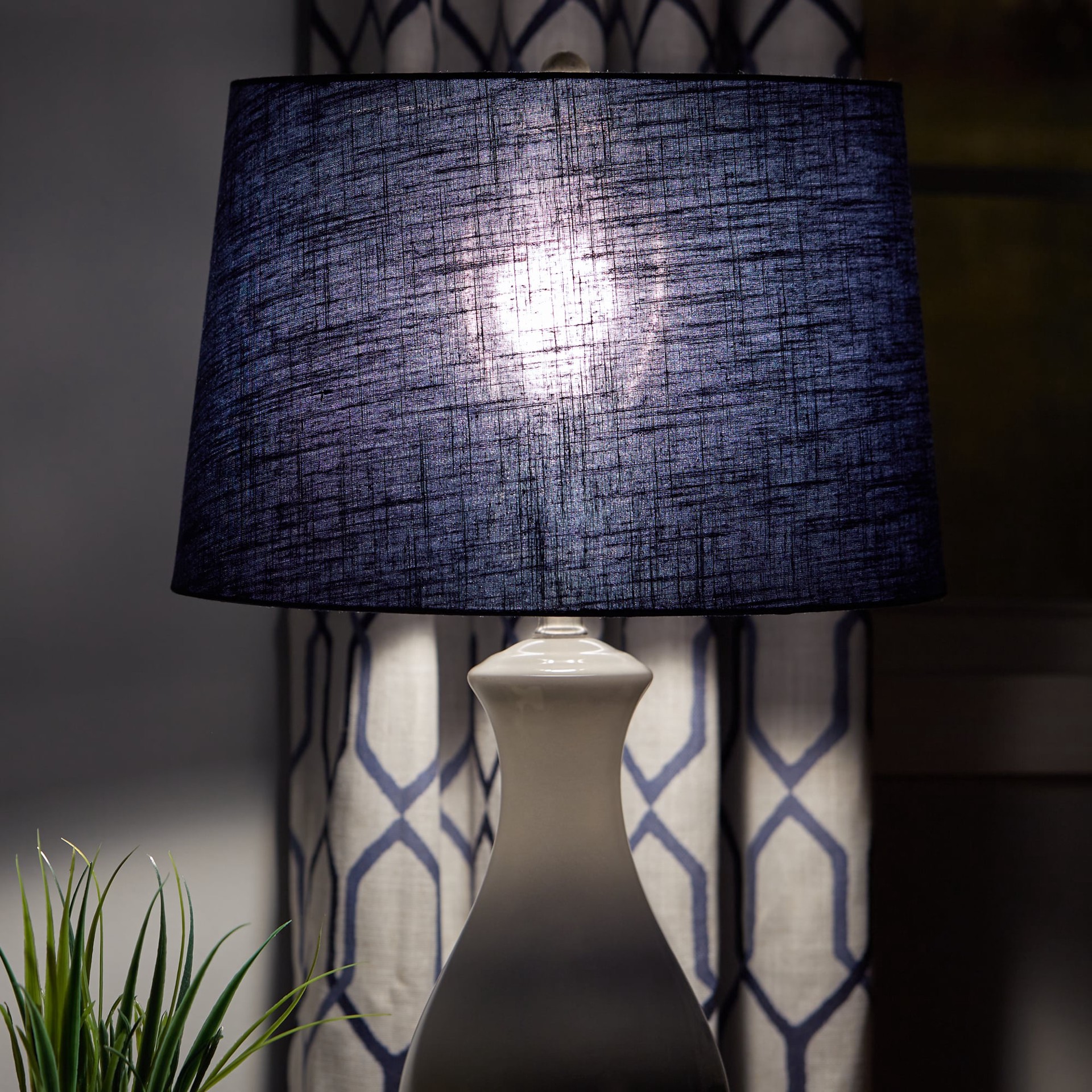 slide 4 of 5, allen + roth 10-in x 15-in Navy Fabric Drum Lamp Shade, 1 ct
