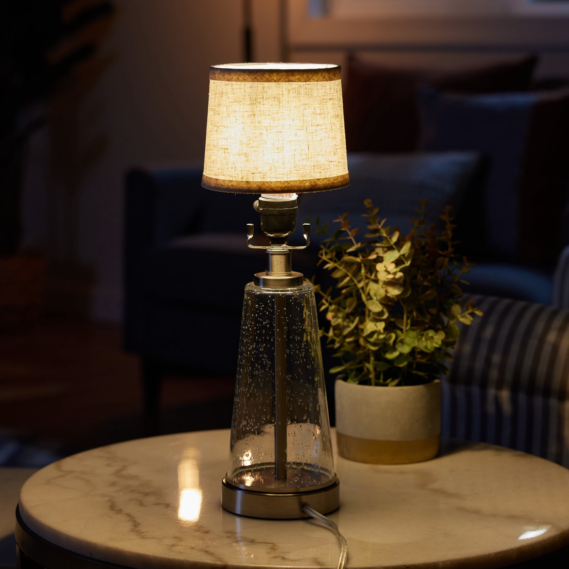 slide 6 of 6, allen + roth 4.5-in x 5.75-in Light gray Fabric Drum Lamp Shade, 1 ct