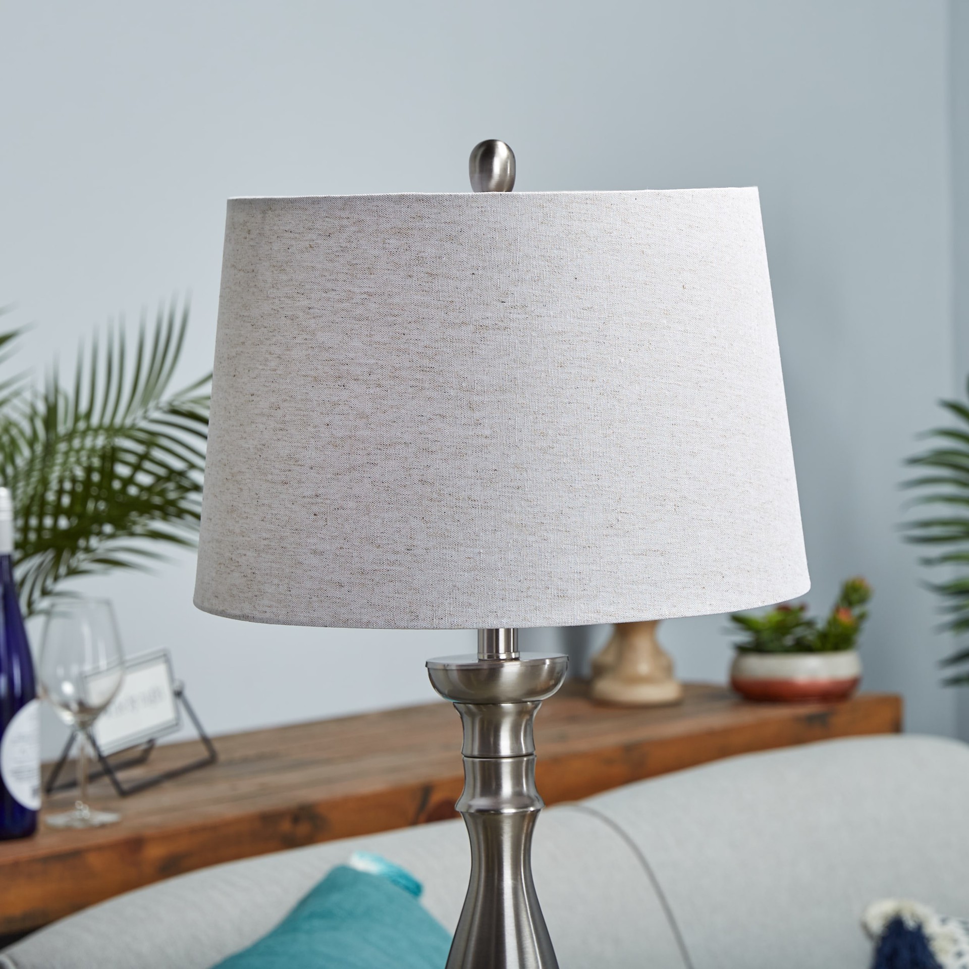 slide 5 of 6, allen + roth 10-in x 15-in Natural Fabric Drum Lamp Shade, 1 ct