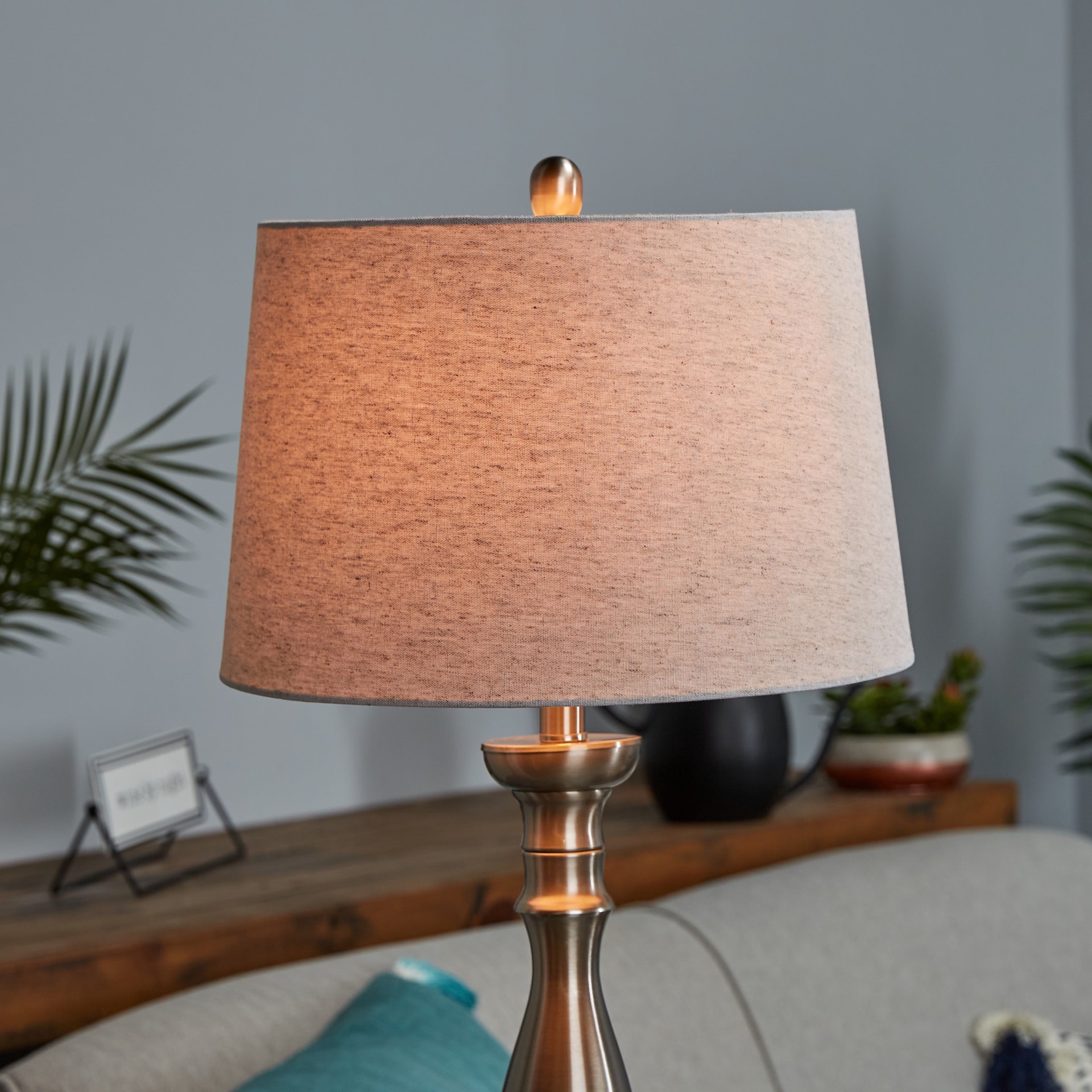 slide 6 of 6, allen + roth 10-in x 15-in Natural Fabric Drum Lamp Shade, 1 ct