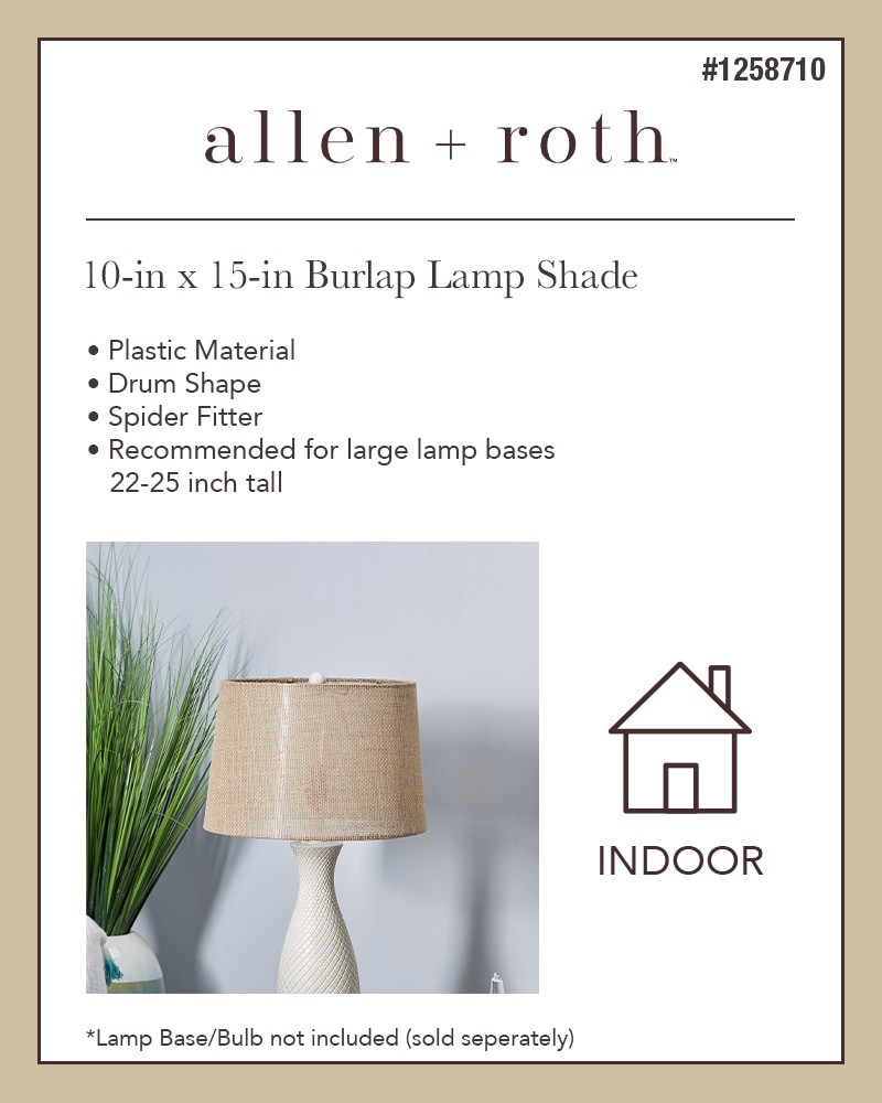 slide 2 of 6, allen + roth 10-in x 15-in Burlap Plastic Drum Lamp Shade, 1 ct
