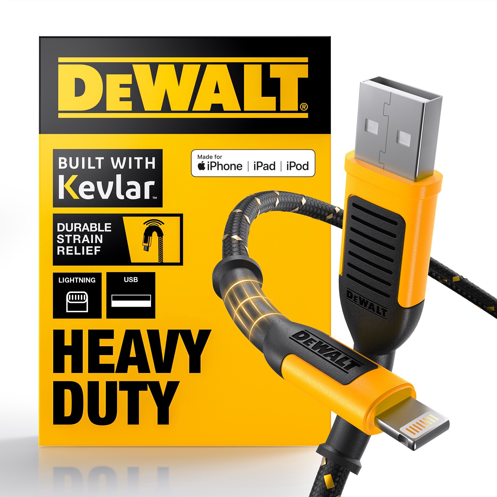 slide 1 of 6, DEWALT 10-ft USB Lightning Black Cable, 1 ct