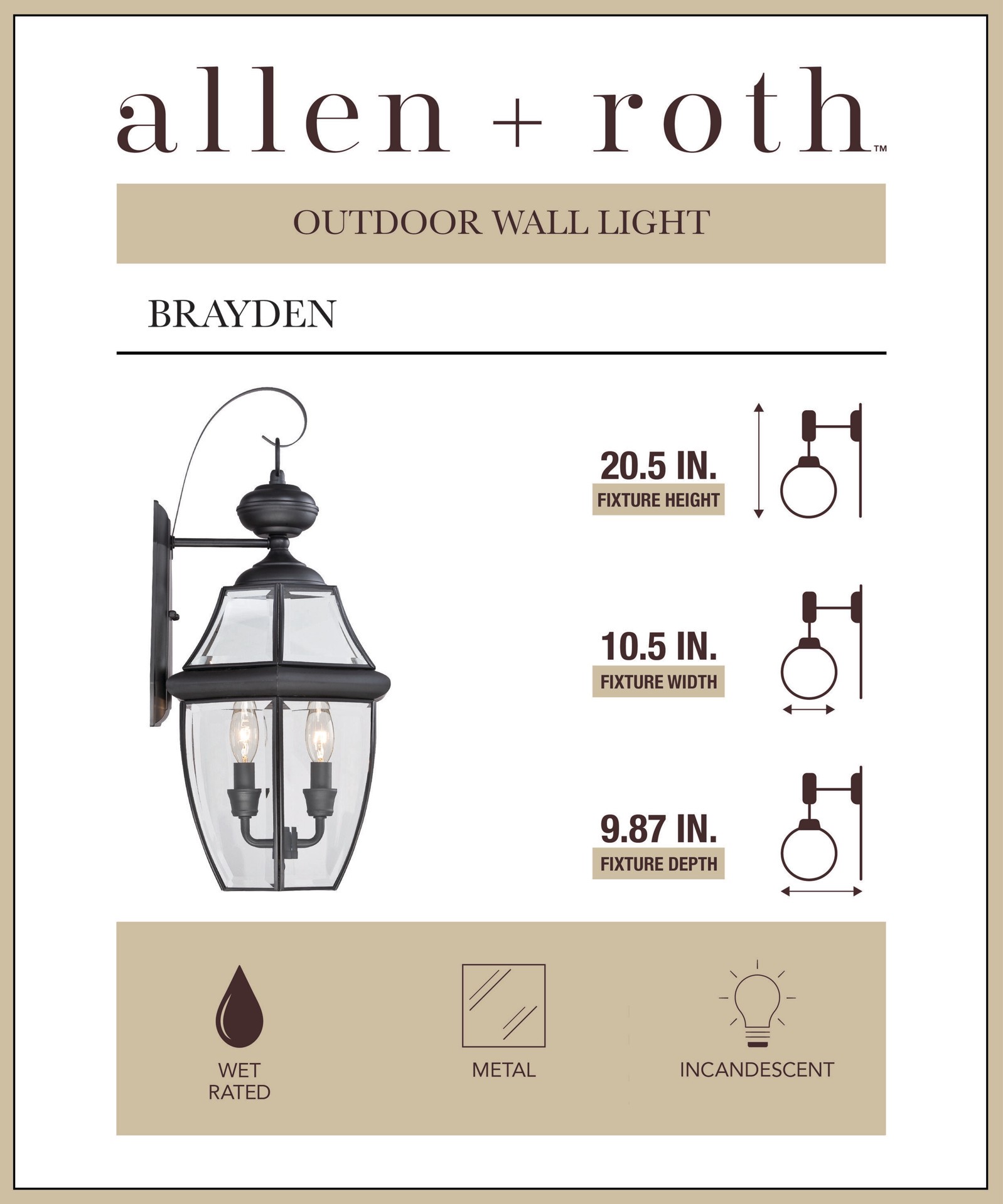 slide 3 of 6, allen + roth Brayden 2 -Light 20.50-in H Matte Black Hardwired Outdoor Wall Light, 1 ct