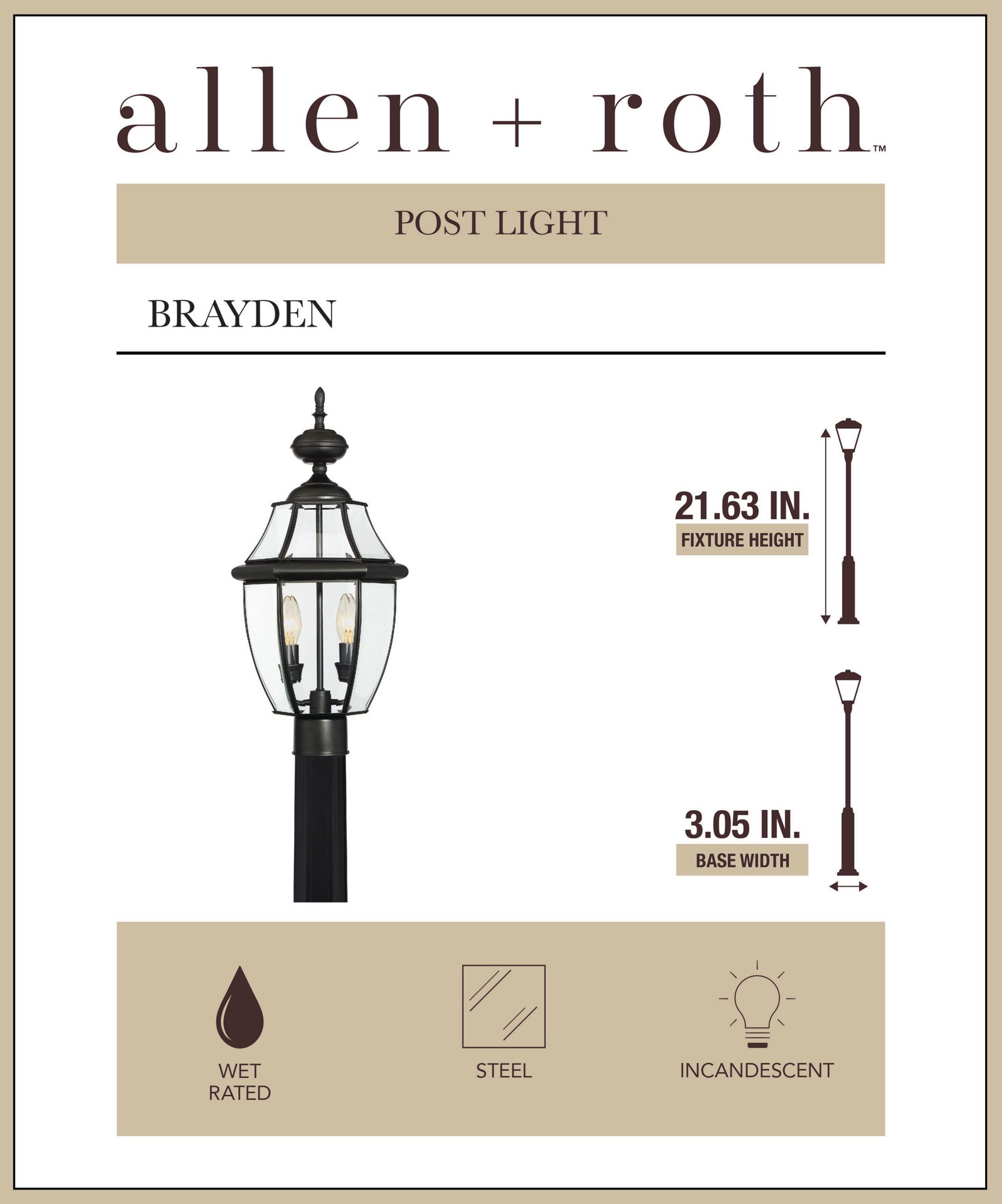 slide 2 of 6, allen + roth Brayden 21.63-in Matte black Traditional Outdoor Light post lantern, 1 ct