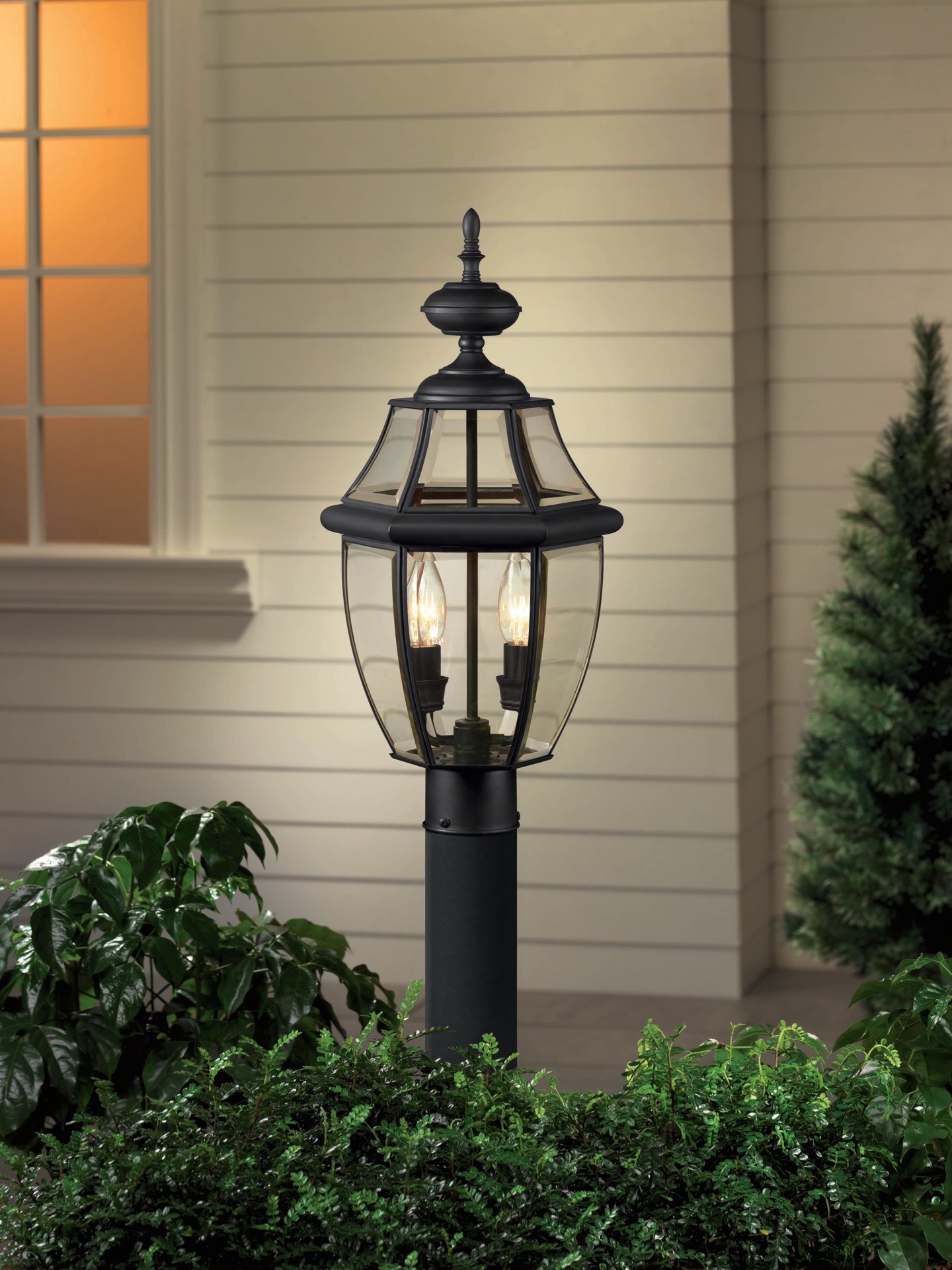 slide 4 of 6, allen + roth Brayden 21.63-in Matte black Traditional Outdoor Light post lantern, 1 ct