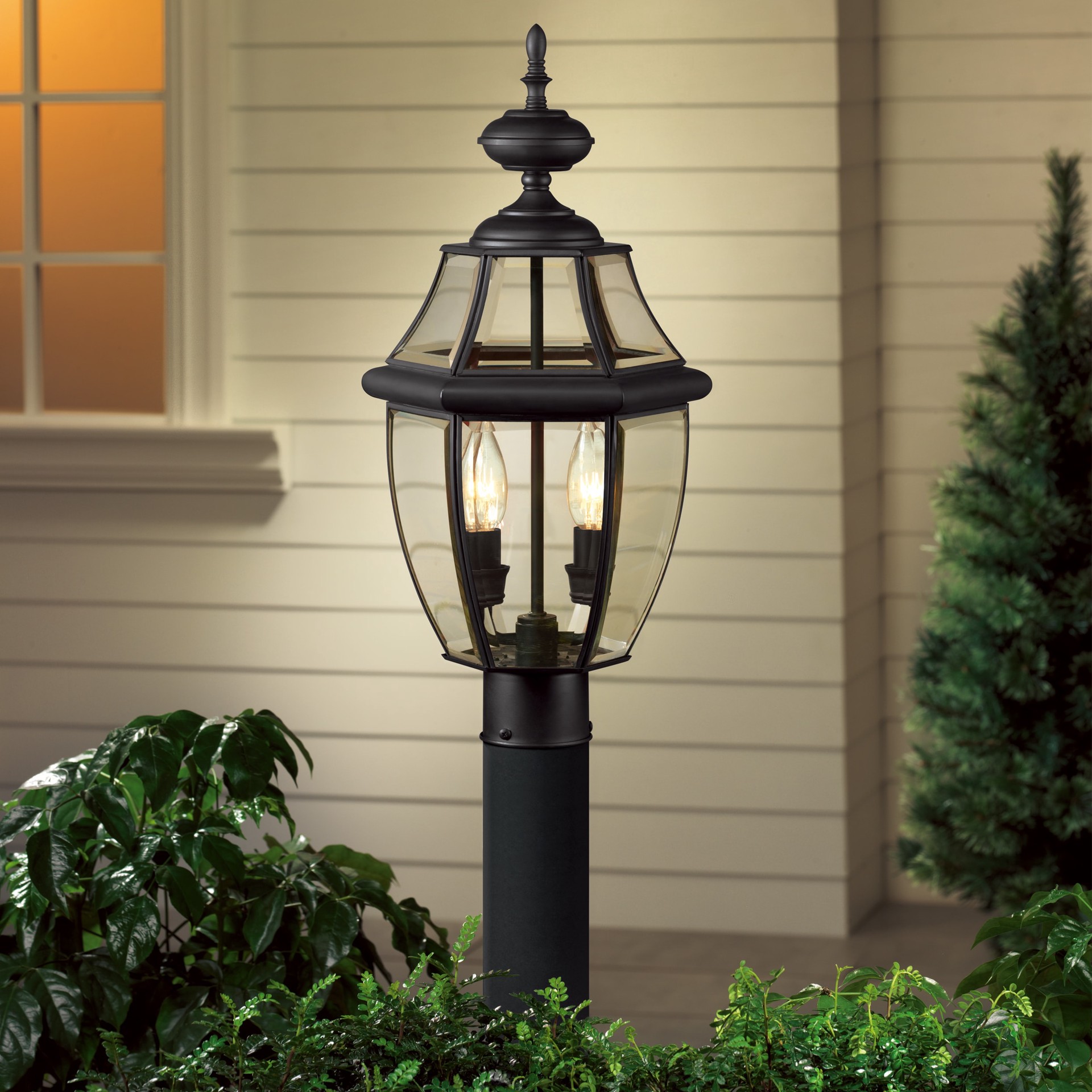 slide 1 of 6, allen + roth Brayden 21.63-in Matte black Traditional Outdoor Light post lantern, 1 ct