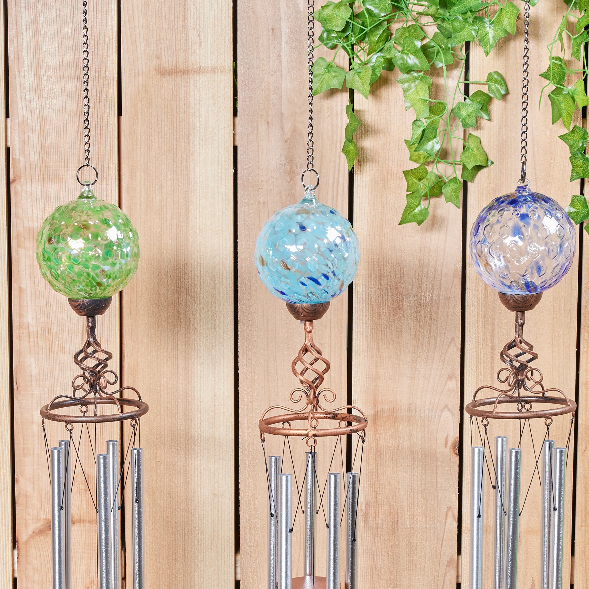 slide 6 of 6, Exhart 46.25-in Multi Color Metal Solar Wind Chime, 1 ct