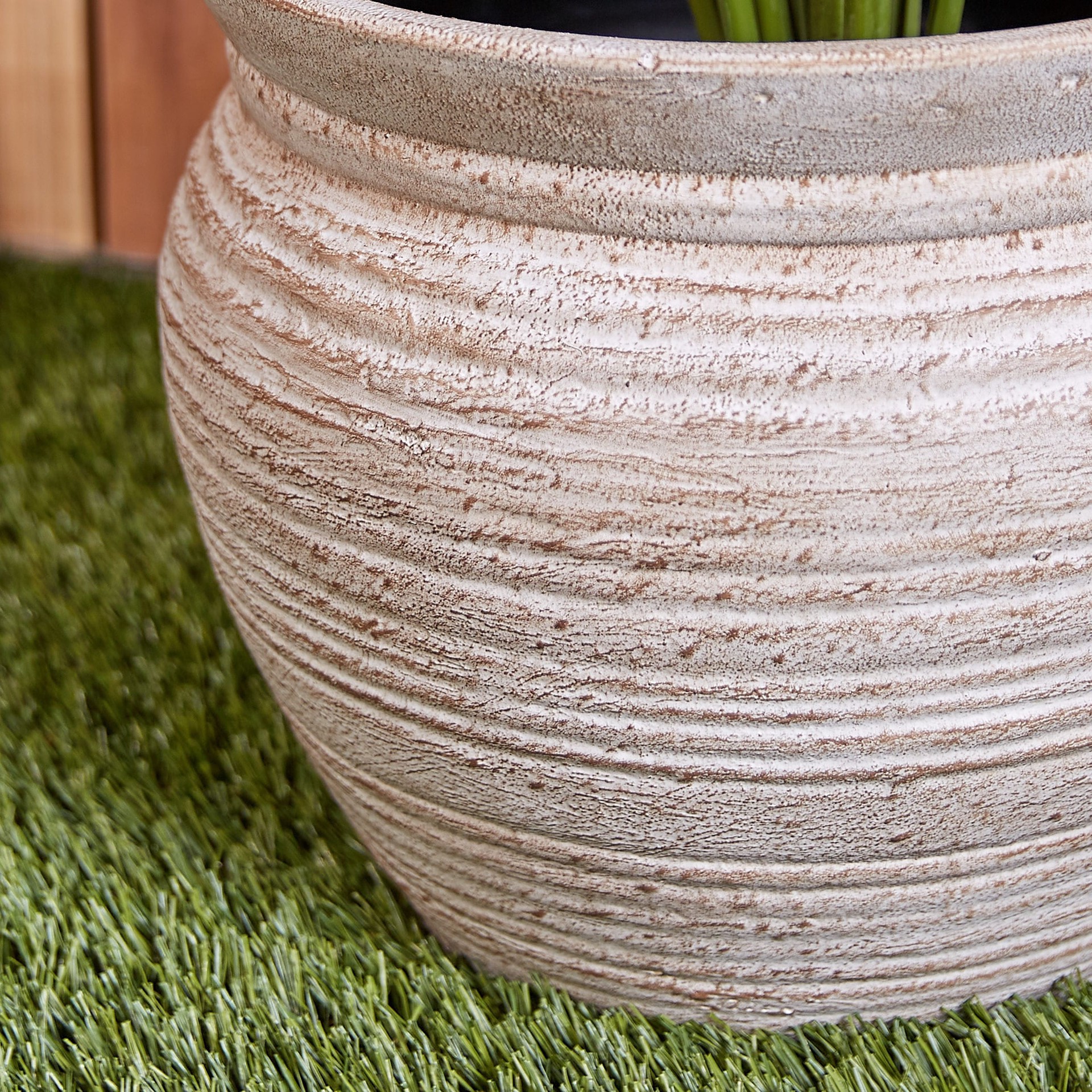 slide 2 of 6, allen + roth Round 13.0-in W x 13.0-in L Off-white Mixed/Composite Indoor/Outdoor Planter, 1 ct