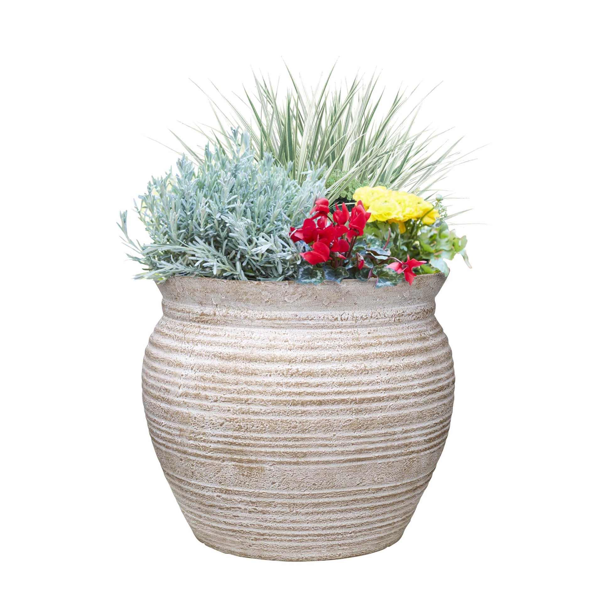 slide 4 of 6, allen + roth Round 13.0-in W x 13.0-in L Off-white Mixed/Composite Indoor/Outdoor Planter, 1 ct