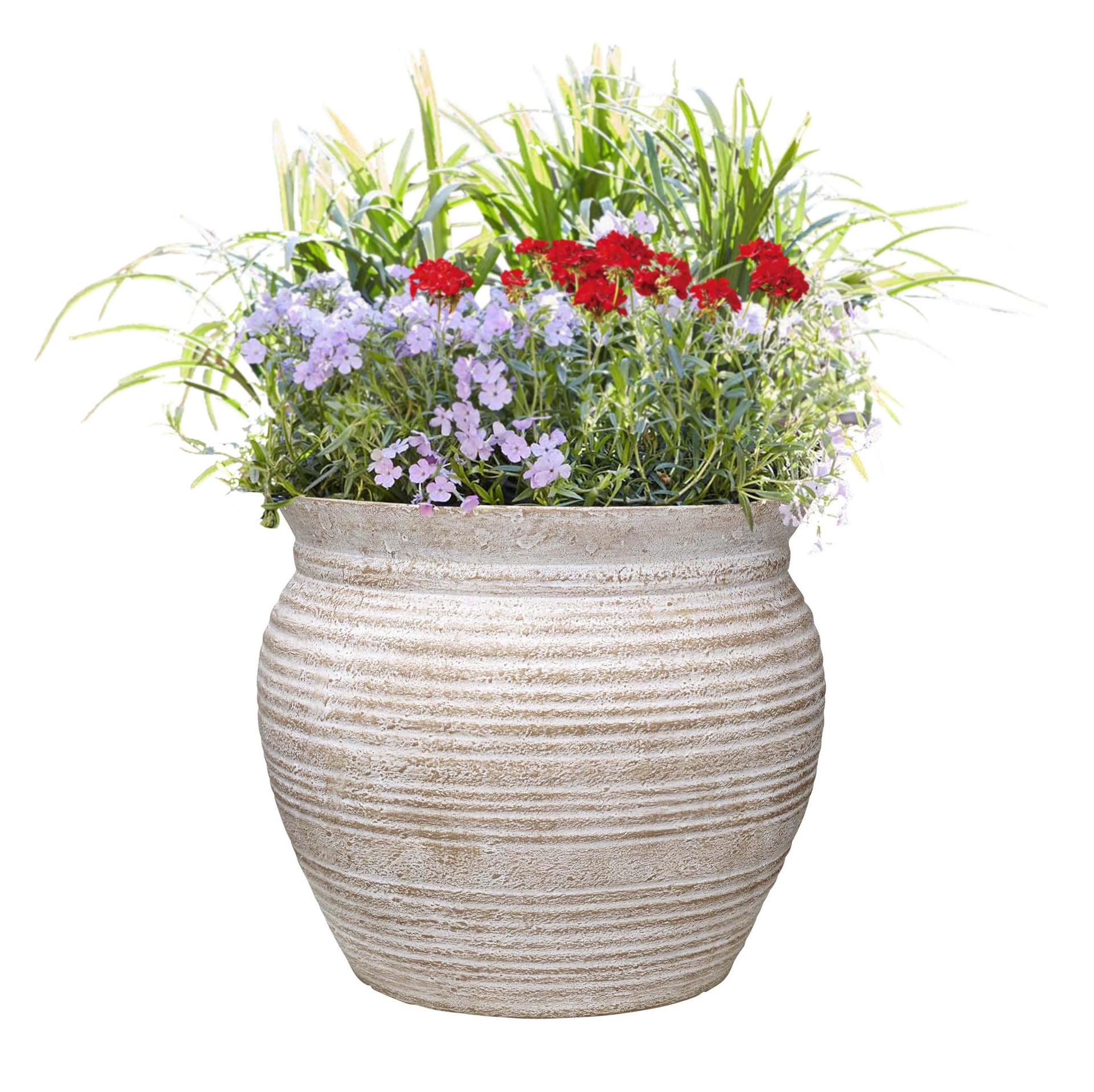 slide 5 of 6, allen + roth Round 13.0-in W x 13.0-in L Off-white Mixed/Composite Indoor/Outdoor Planter, 1 ct