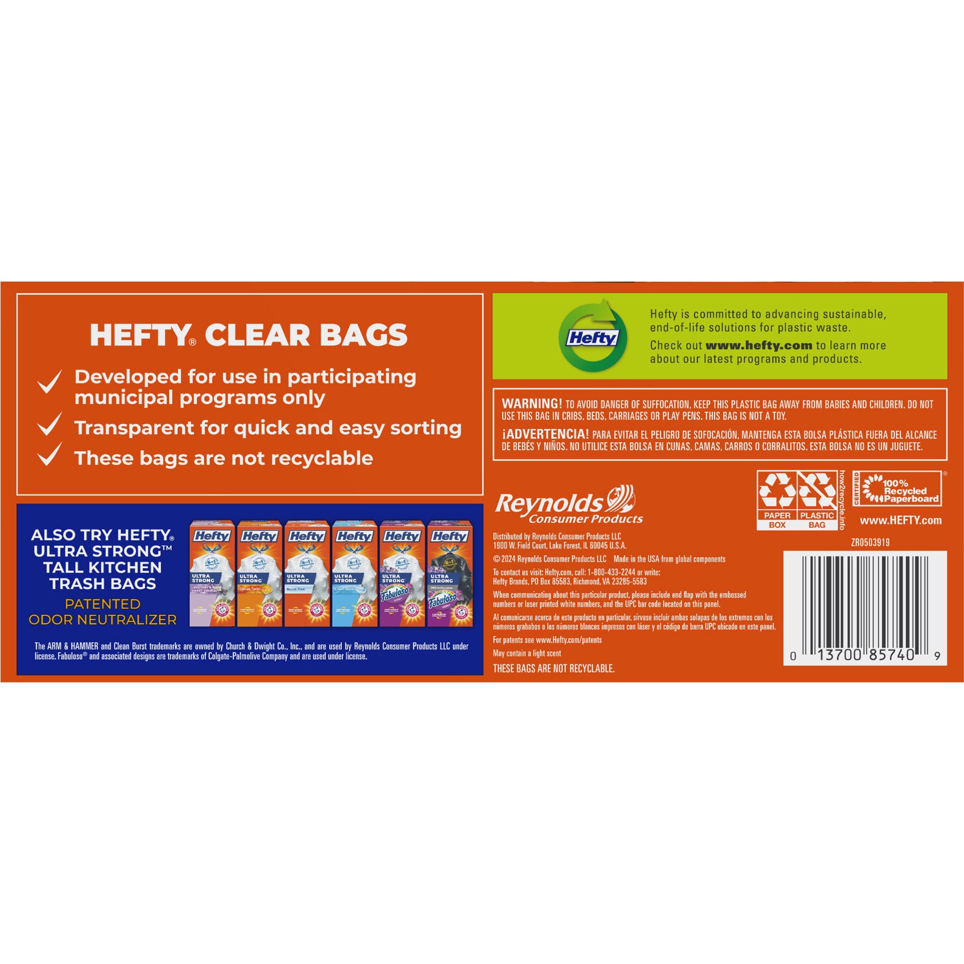 slide 3 of 4, Hefty 30-Gallon Clear Outdoor Plastic Can Drawstring Trash Bag 36 -Count, 1 ct