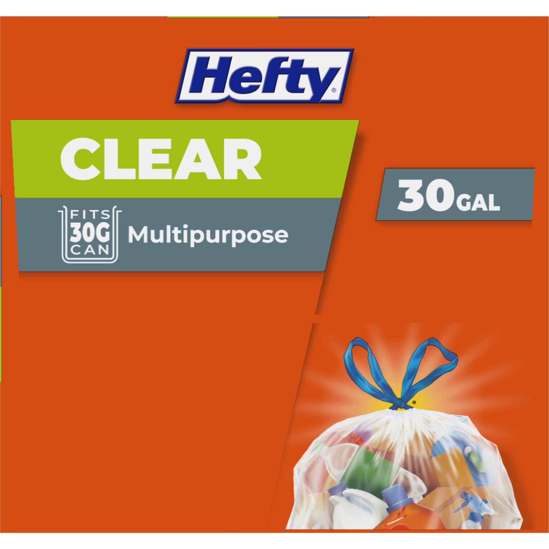 slide 4 of 4, Hefty 30-Gallon Clear Outdoor Plastic Can Drawstring Trash Bag 36 -Count, 1 ct