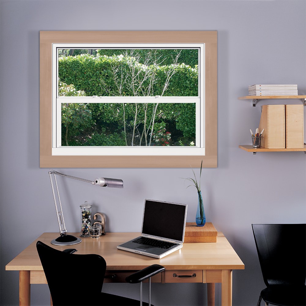 slide 4 of 6, JELD-WEN Premium Atlantic Vinyl 35-3/4-in x 24-3/4-in White Exterior Vinyl New Construction Single Hung Window Low-E Double Pane Glass (Half Screen Included), 1 ct