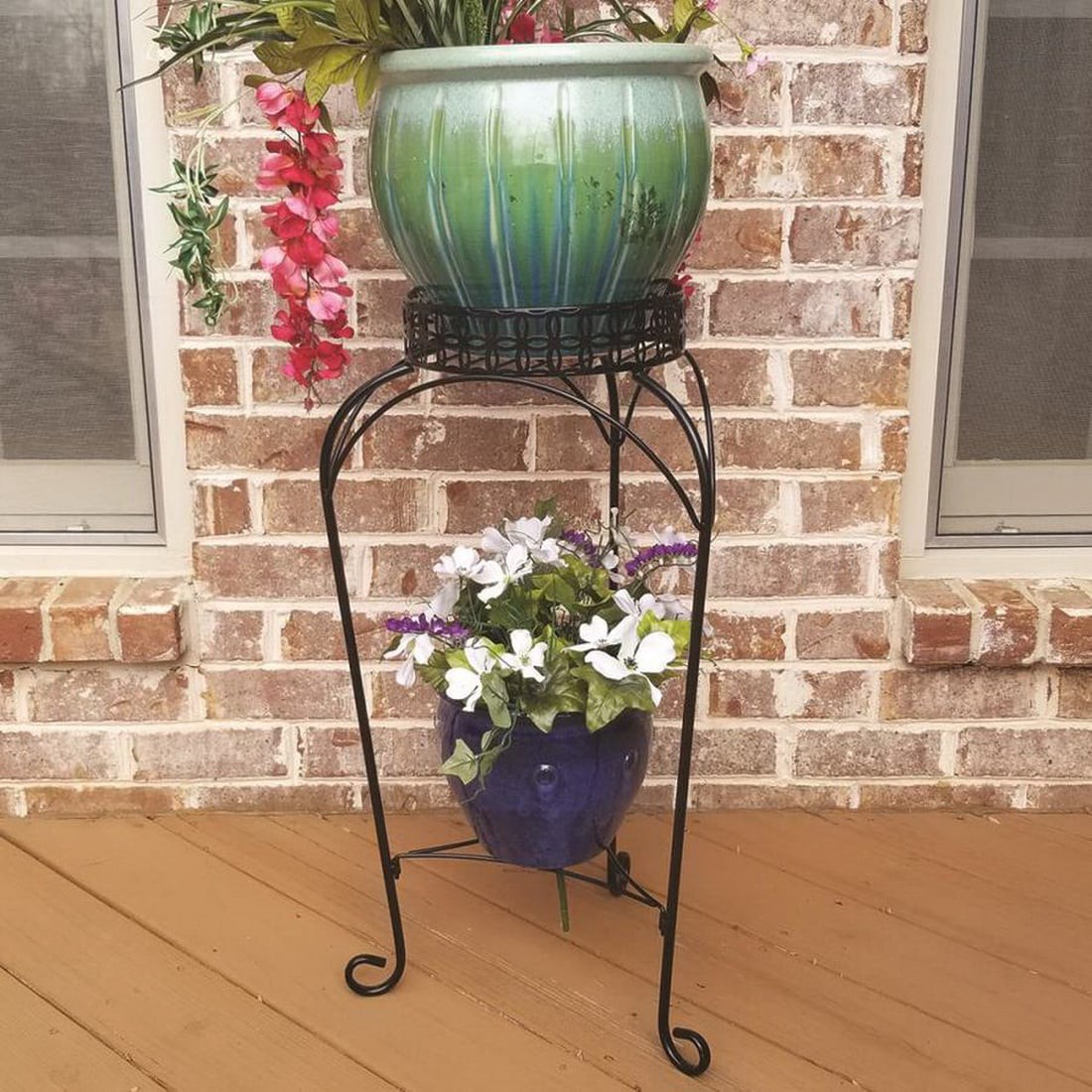 slide 3 of 6, allen + roth 27.3-in H x 13.3-in W Black Indoor/Outdoor Round Steel Plant Stand, 1 ct