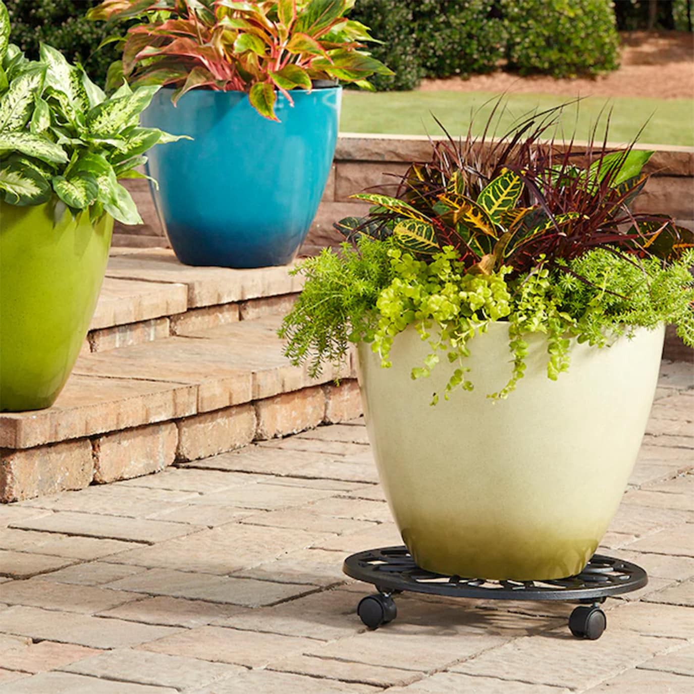 slide 3 of 5, allen + roth 17-in L x 17-in D x 2.7-in H Black Plant Caddy, 1 ct