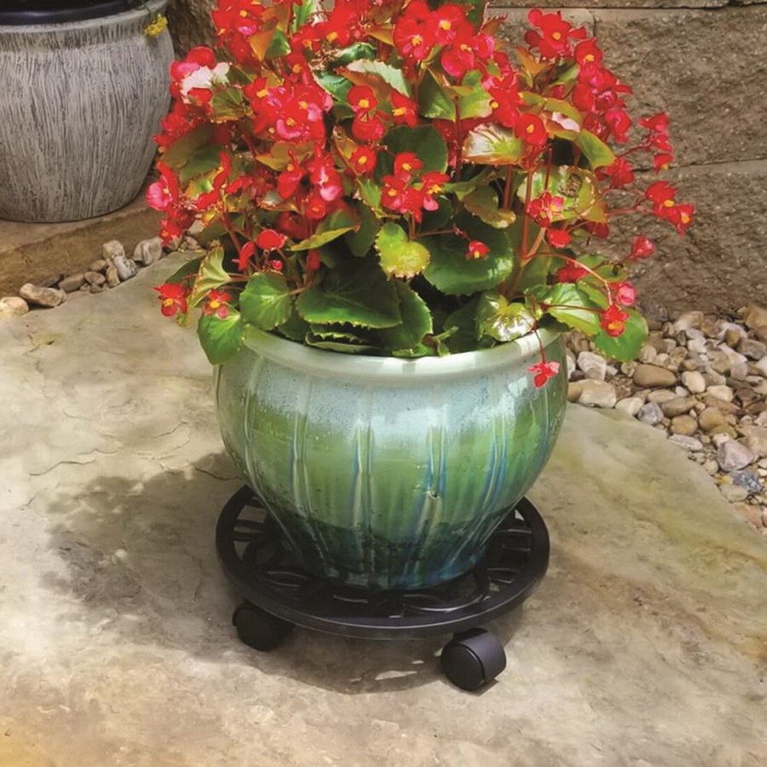 slide 3 of 6, allen + roth 12-in L x 12-in D x 2.7-in H Black Plant Caddy, 1 ct