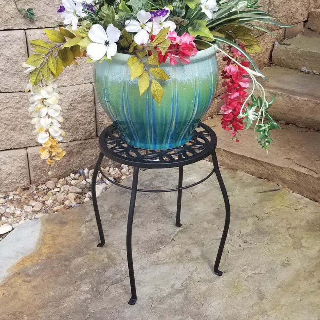 slide 2 of 6, allen + roth 15-in H x 11.8-in W Black Indoor/Outdoor Round Steel Plant Stand, 1 ct