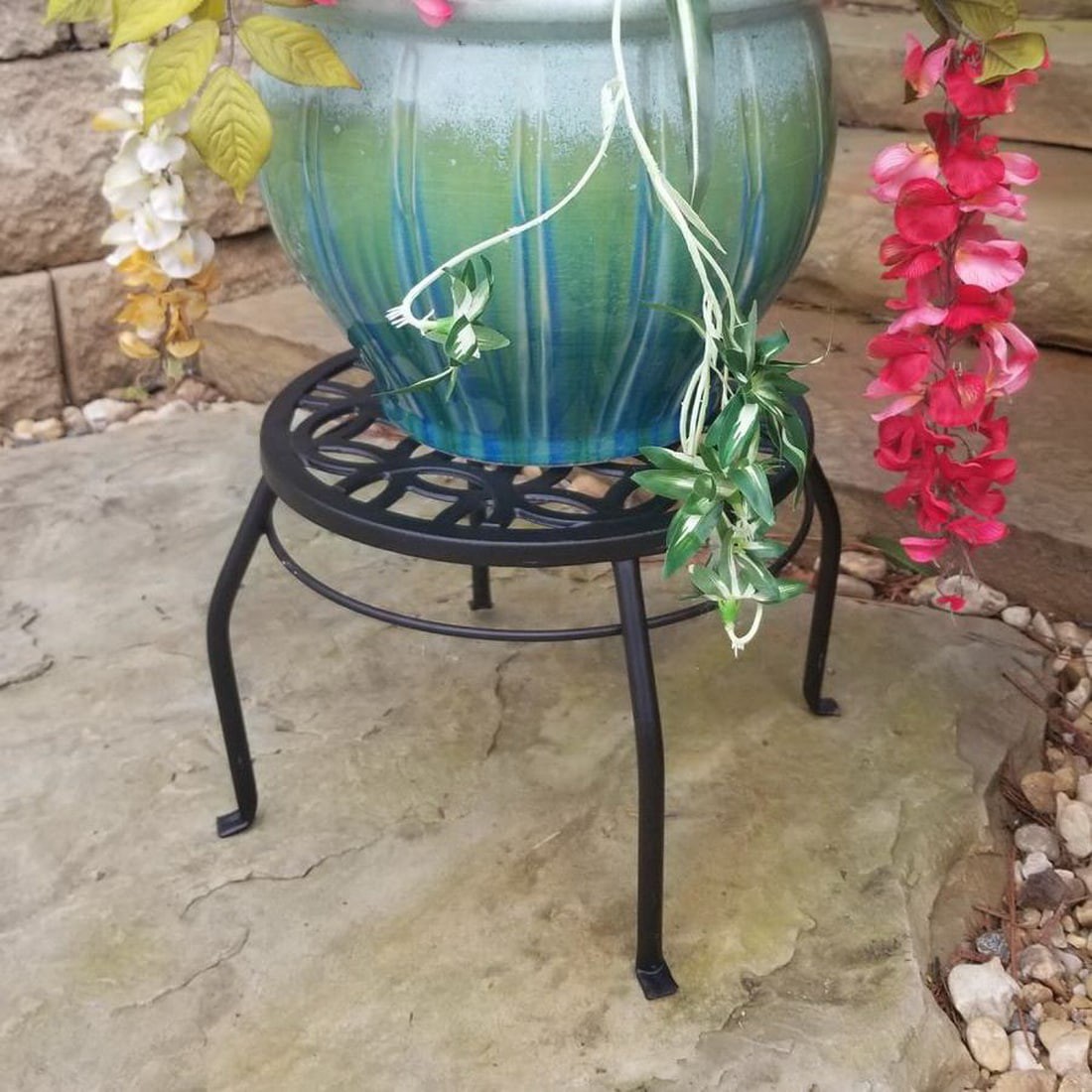 slide 4 of 6, allen + roth 9-in H x 12-in W Black Indoor/Outdoor Round Steel Plant Stand, 1 ct