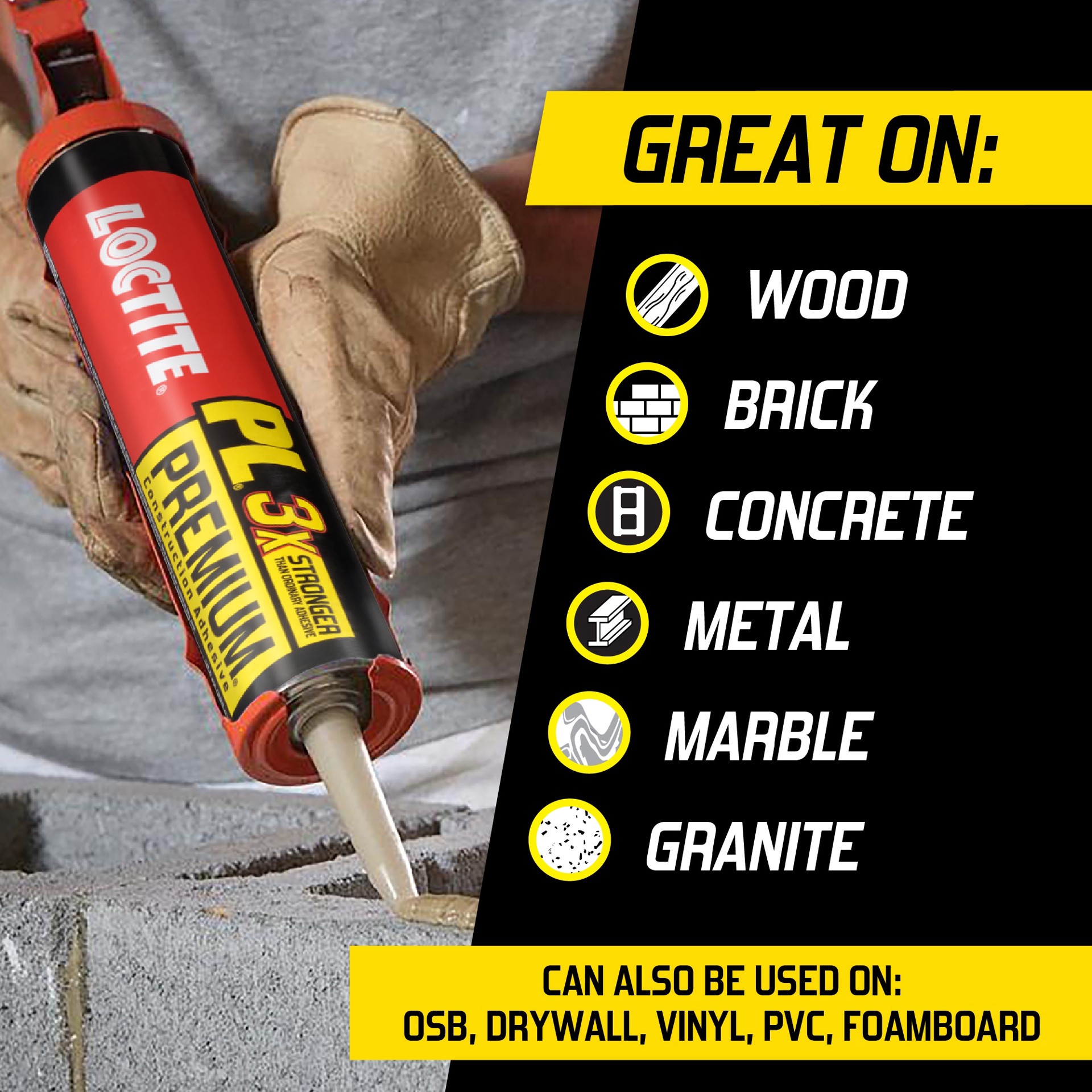 slide 6 of 6, LOCTITE PL Premium 3x Polyurethane Brown Multi-use Interior/Exterior Construction Adhesive ( 28-fl oz Fluid Oz), 1 ct