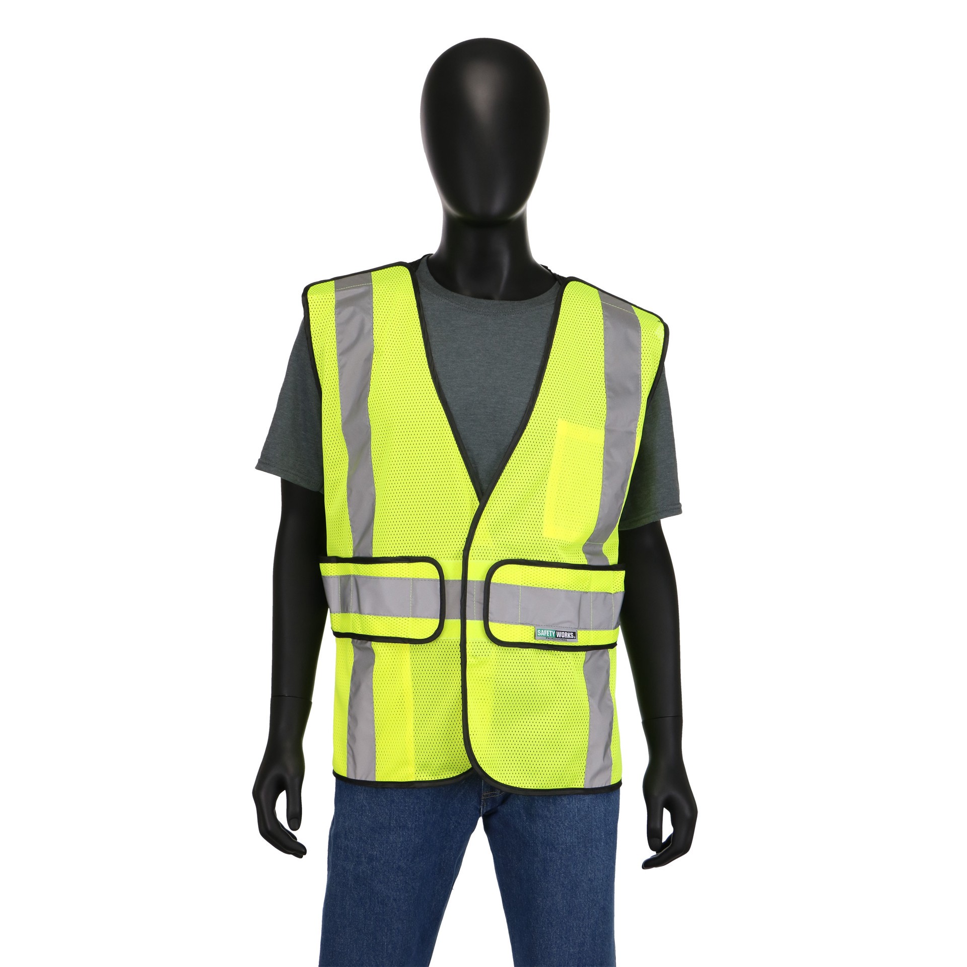 slide 2 of 6, Safety Works Yellow Polyester High Visibility Reflective Safety Vest, 1 ct
