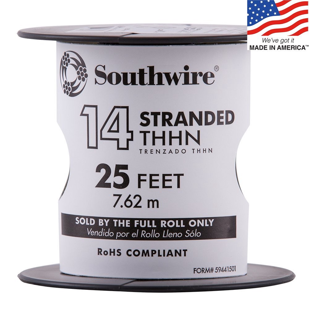 slide 1 of 5, Southwire 25-ft 14 -AWG Black Stranded Copper THHN wire ( By-the-roll ), 1 ct