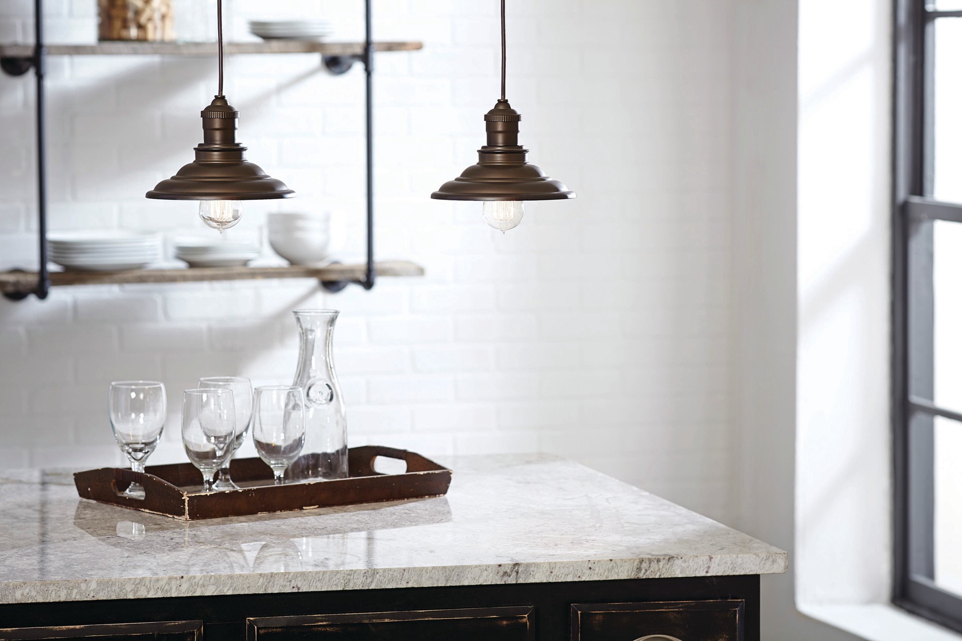 slide 1 of 6, allen + roth Hainsbrook 1 -Light Aged bronze Industrial Cone Mini Hanging Pendant light, 1 ct