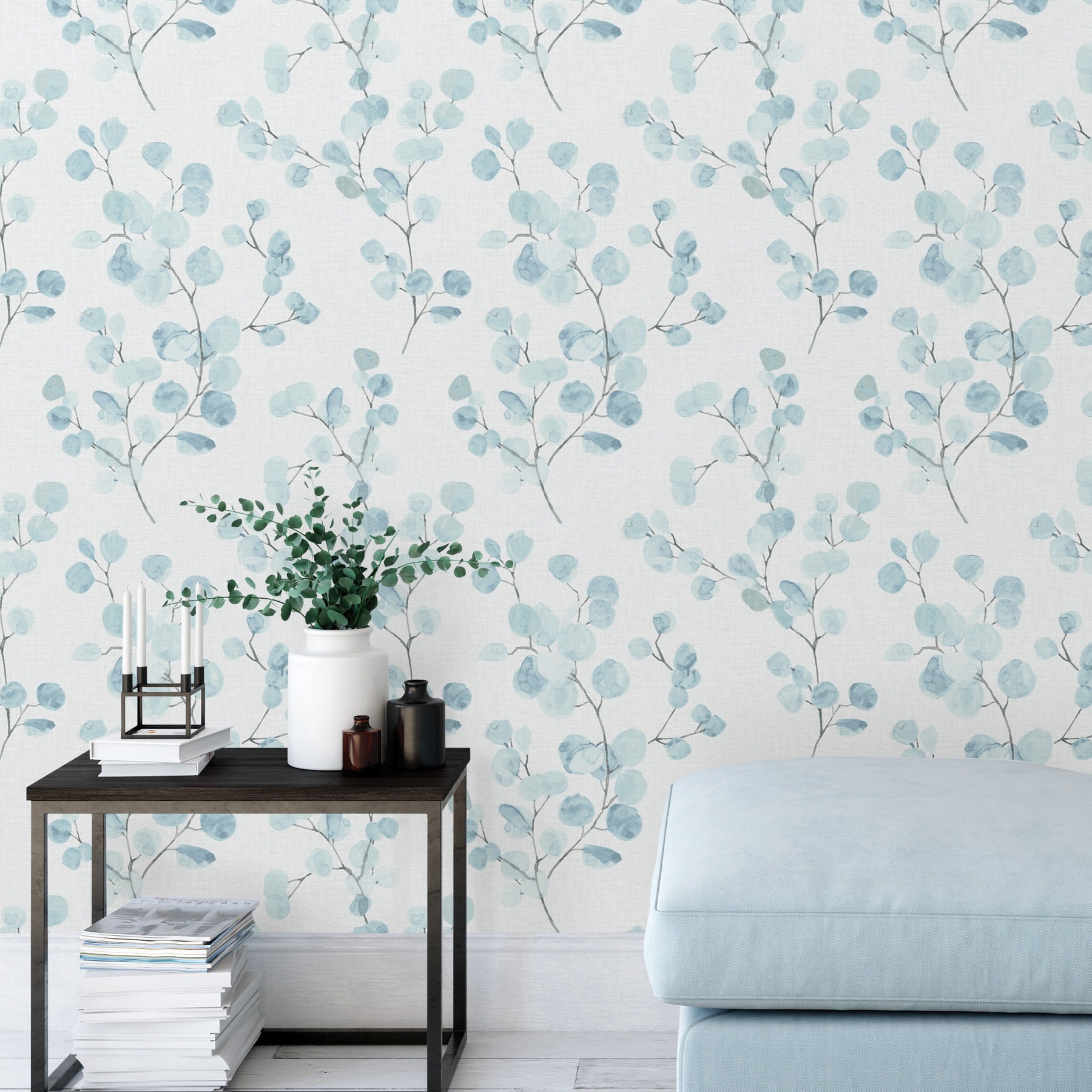 slide 3 of 6, Scott Living 30.75-sq ft Blue Green Vinyl Ivy/Vines Self-adhesive Peel and Stick Wallpaper, 1 ct