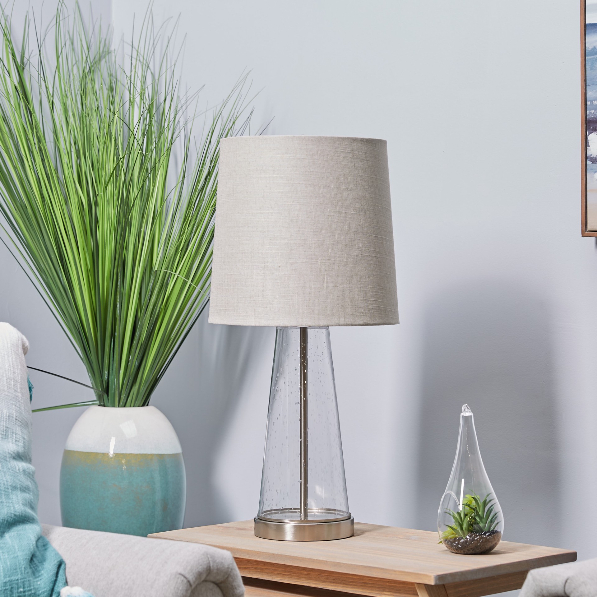 slide 6 of 6, allen + roth 11.5-in x 12-in Tan Fabric Drum Lamp Shade, 1 ct