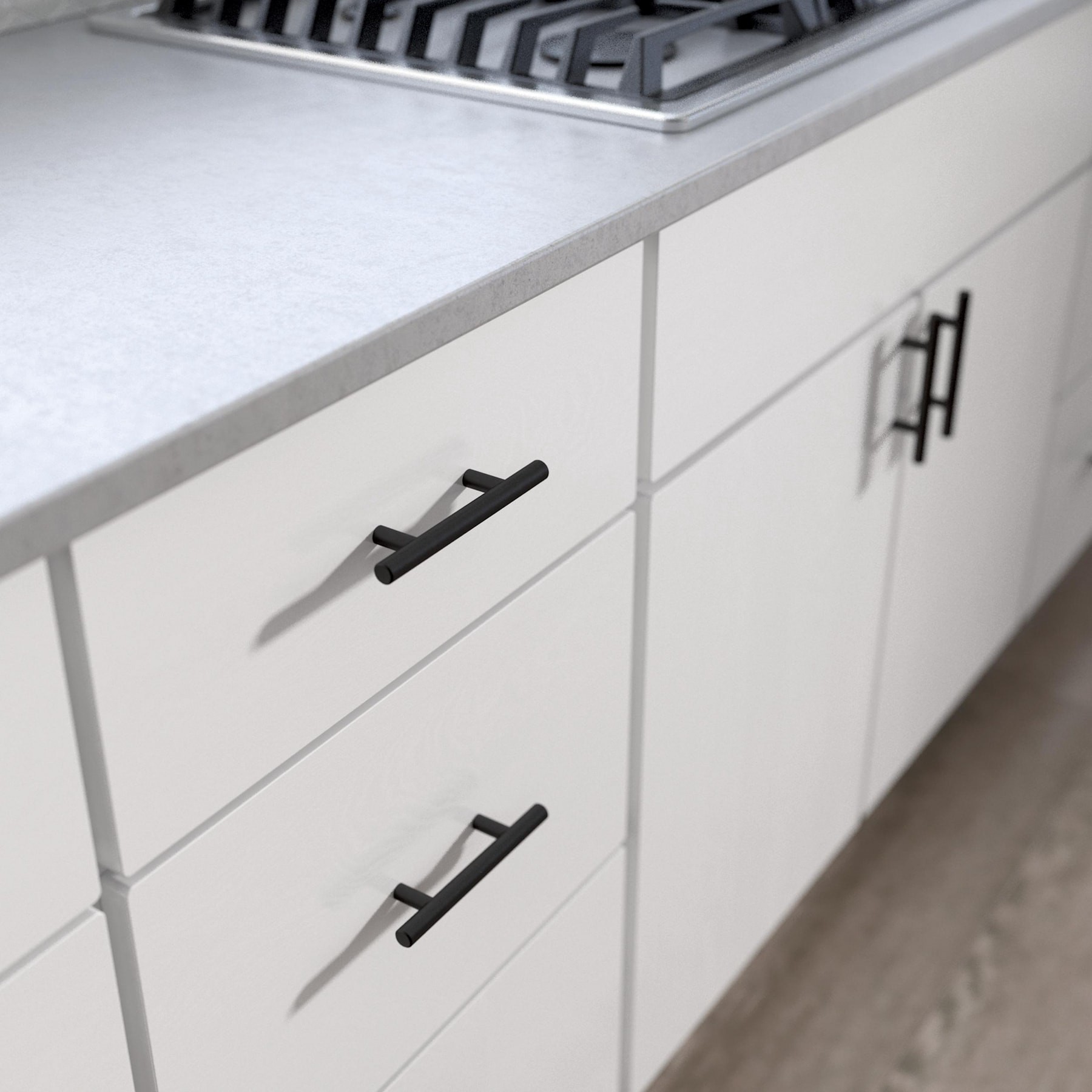 slide 2 of 6, Origin 21 Axel 3-in , 76mm Center to Center Solid Steel Matte Black Cylindrical Bar Drawer Pull, 1 ct