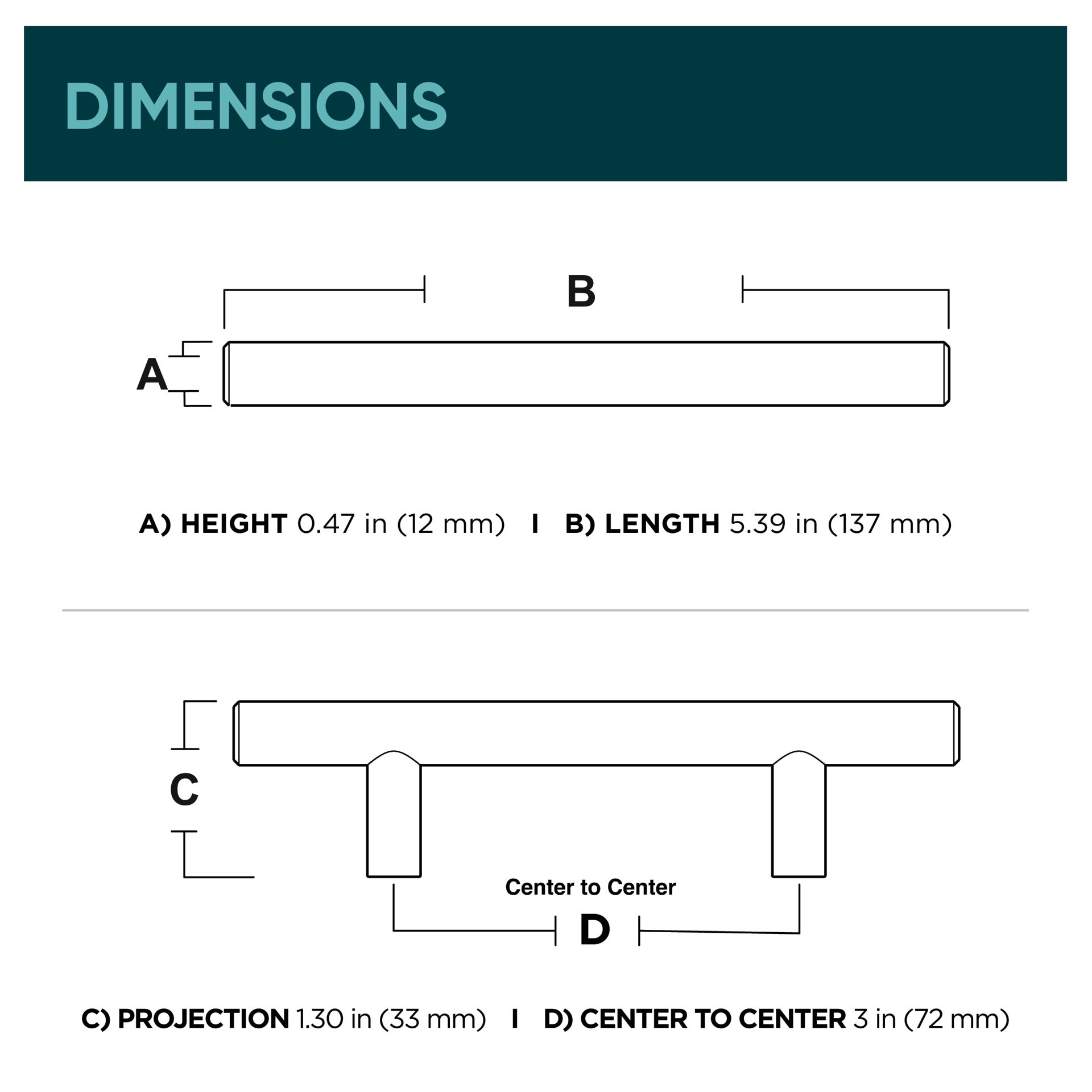 slide 6 of 6, Origin 21 Axel 3-in , 76mm Center to Center Solid Steel Matte Black Cylindrical Bar Drawer Pull, 1 ct