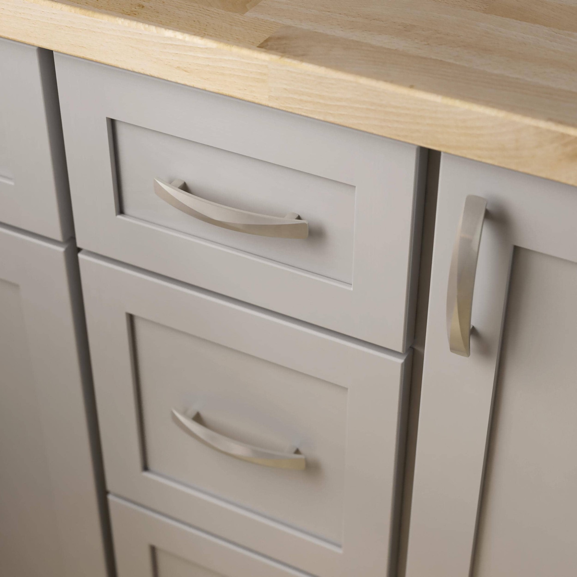 slide 2 of 6, allen + roth Fairchild 3-3/4-in , 96mm Center to Center Satin Nickel Arch Bar Drawer Pull, 1 ct