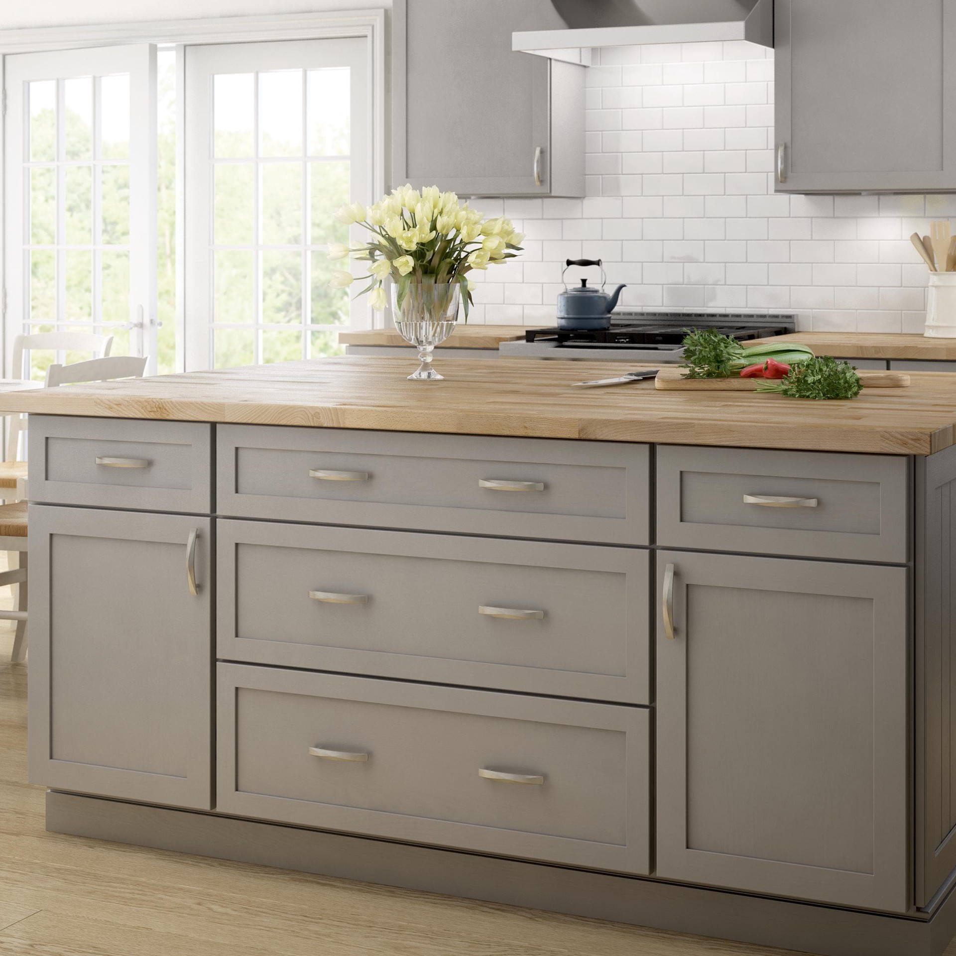 slide 6 of 6, allen + roth Fairchild 3-3/4-in , 96mm Center to Center Satin Nickel Arch Bar Drawer Pull, 1 ct