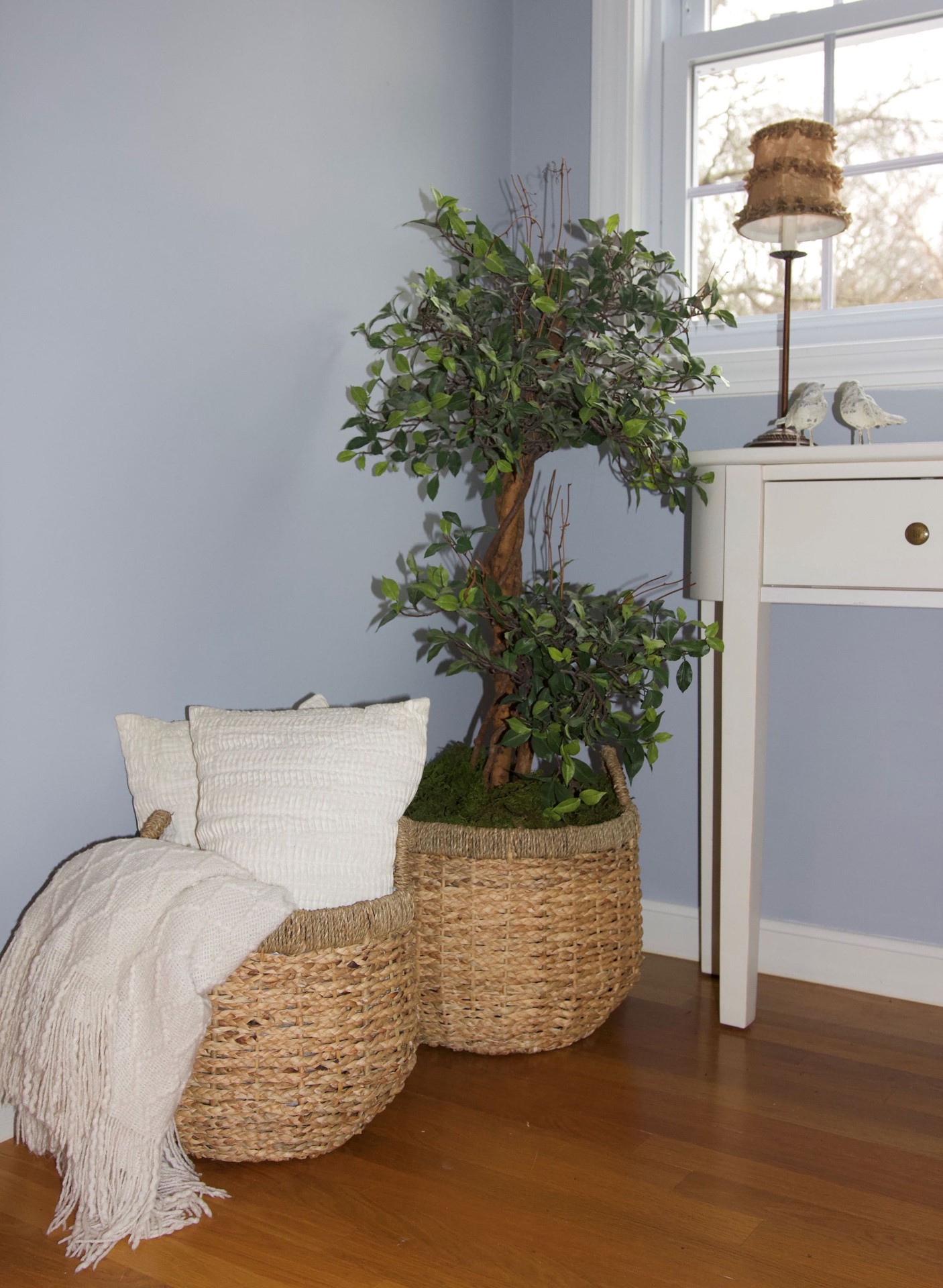 slide 4 of 6, allen + roth 2 -Pack Round 15.75-in W x 15.75-in L Brown Wicker Indoor Planter, 1 ct