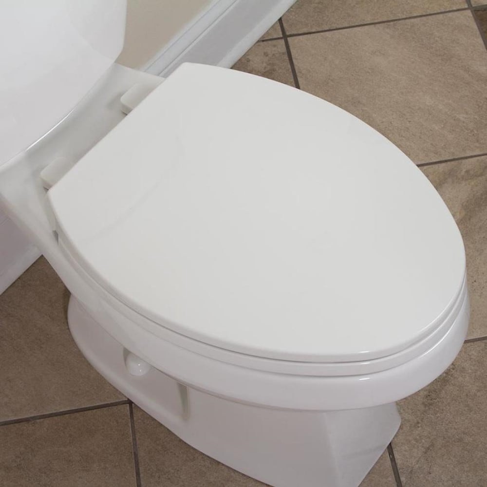 slide 5 of 6, Project Source Plastic White Elongated Soft Close Toilet Seat, 1 ct