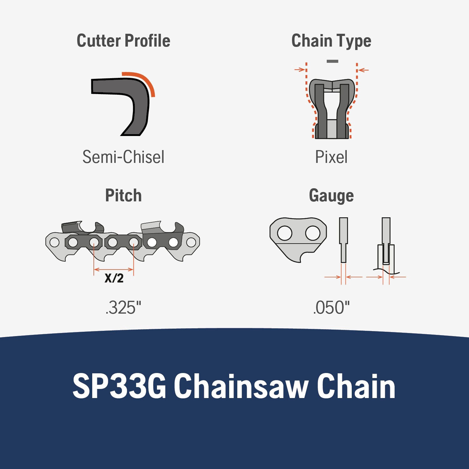 slide 2 of 6, Husqvarna X-Cut SP33G 66 Link Replacement Chainsaw Chain For 16-in , 0.05-in Gauge , .325-in Pitch, 1 ct