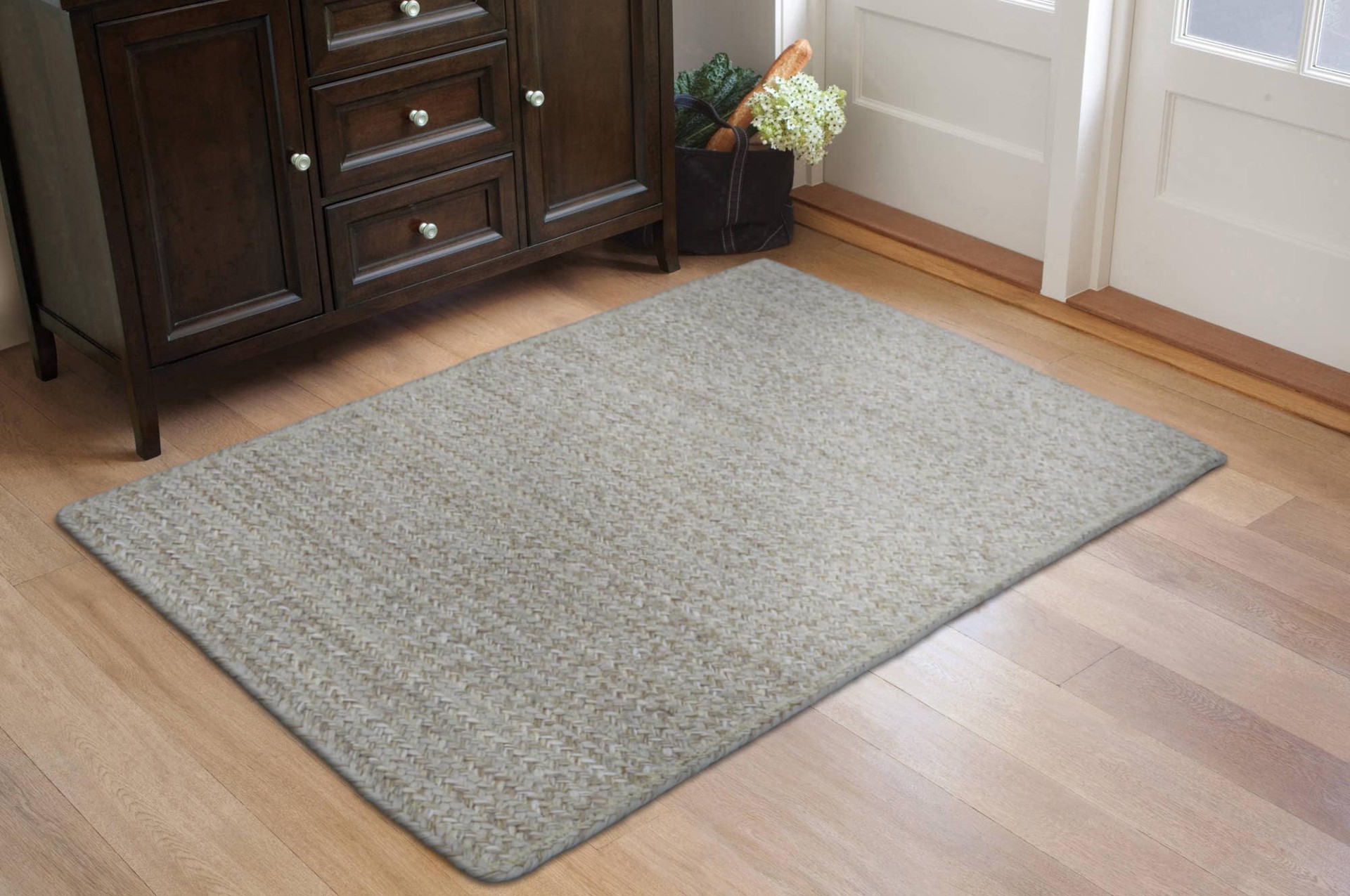 slide 5 of 6, allen + roth 2 x 4 (ft) Braided Neutral Rectangular Indoor/Outdoor Solid Farmhouse/Cottage Throw rug, 1 ct