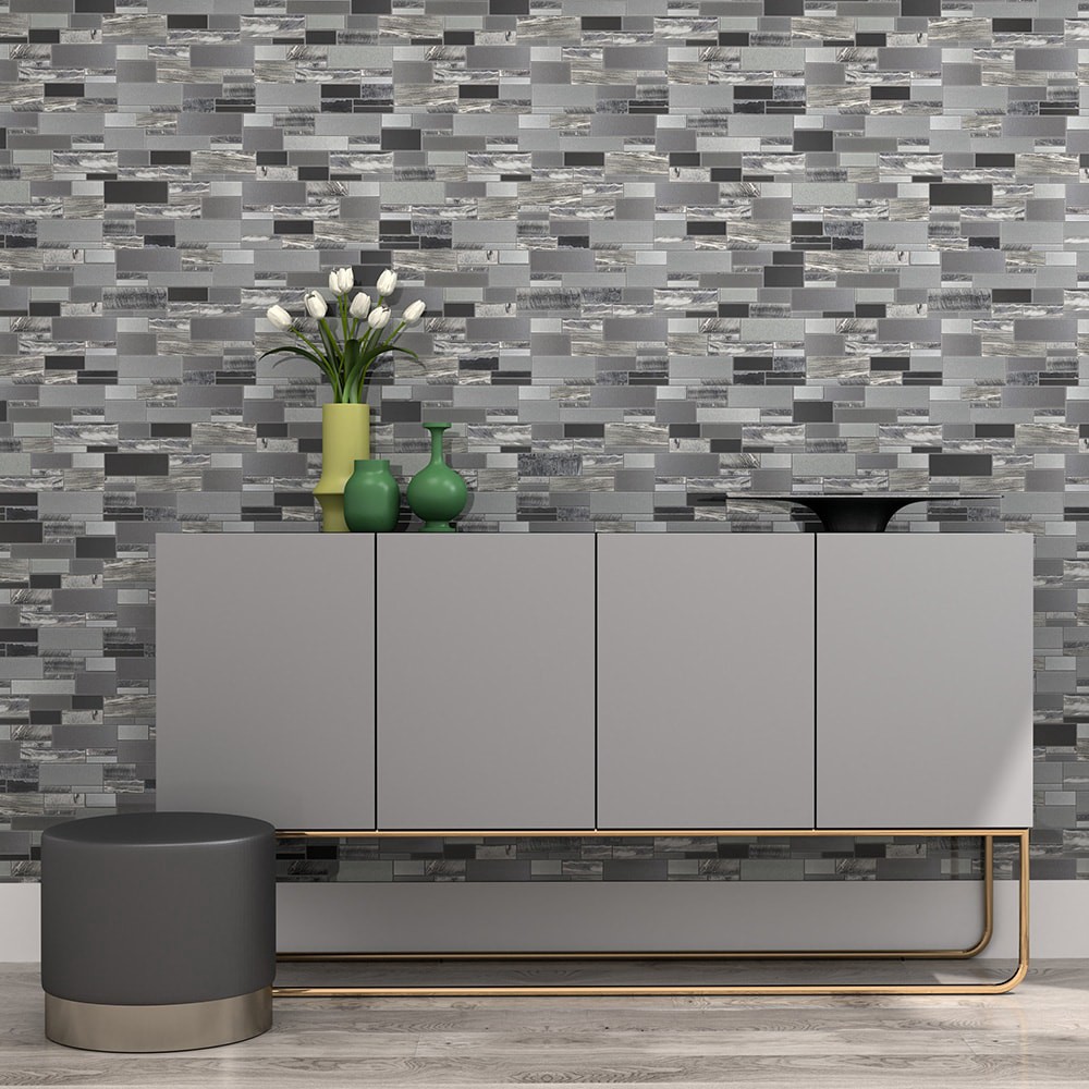slide 6 of 6, Elida Ceramica Laser Sky 12-in x 12-in Glossy Glass Linear Mosaic Wall Tile ( 0.96-sq ft Piece ), 1 ct