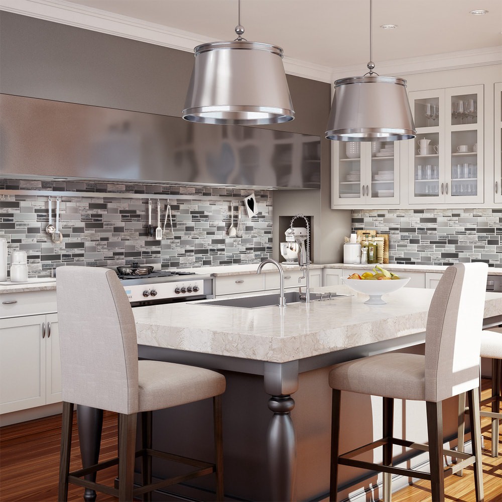 slide 3 of 6, Elida Ceramica Laser Sky 12-in x 12-in Glossy Glass Linear Mosaic Wall Tile ( 0.96-sq ft Piece ), 1 ct