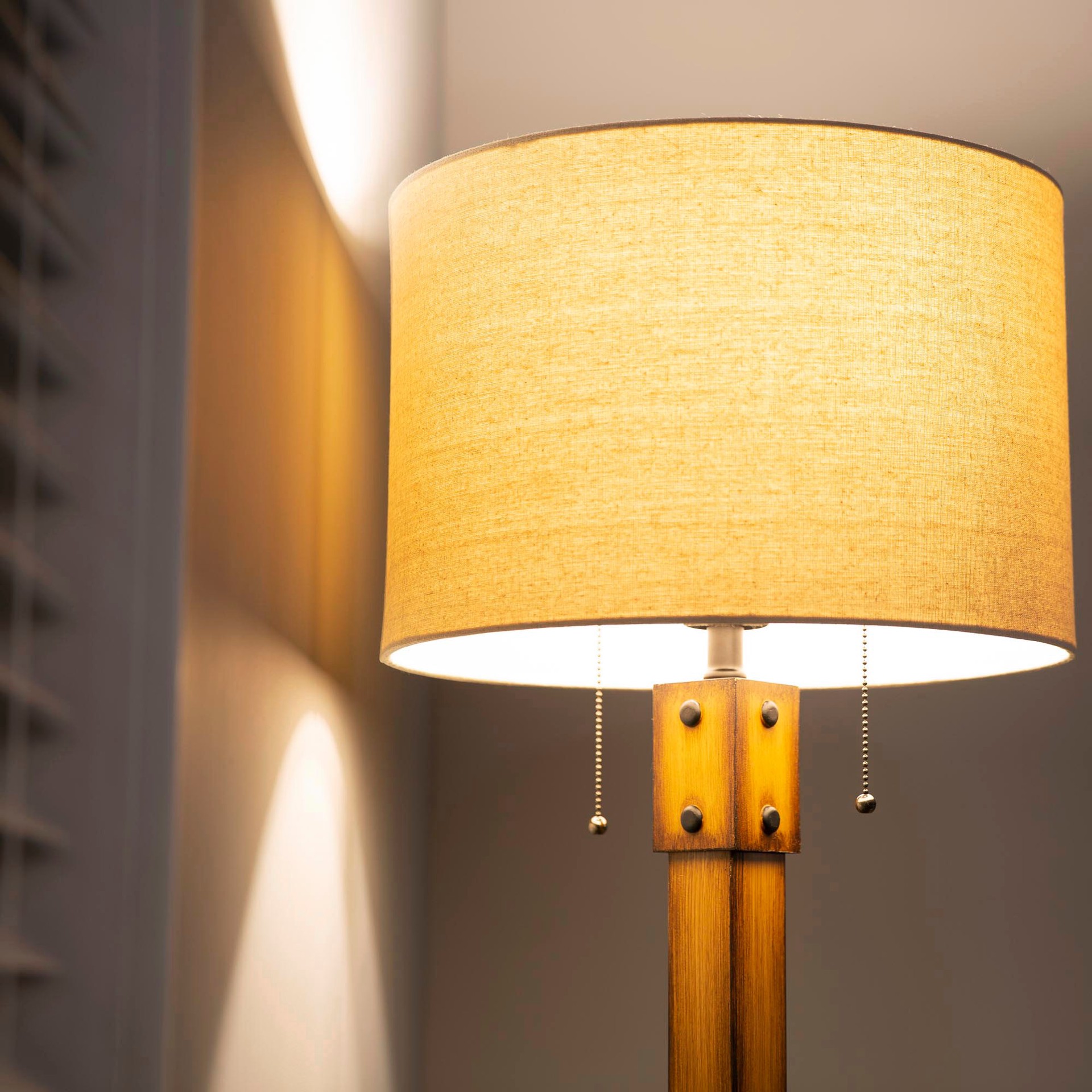 slide 6 of 6, allen + roth 61-in Faux Wood Shaded Floor Lamp, 1 ct