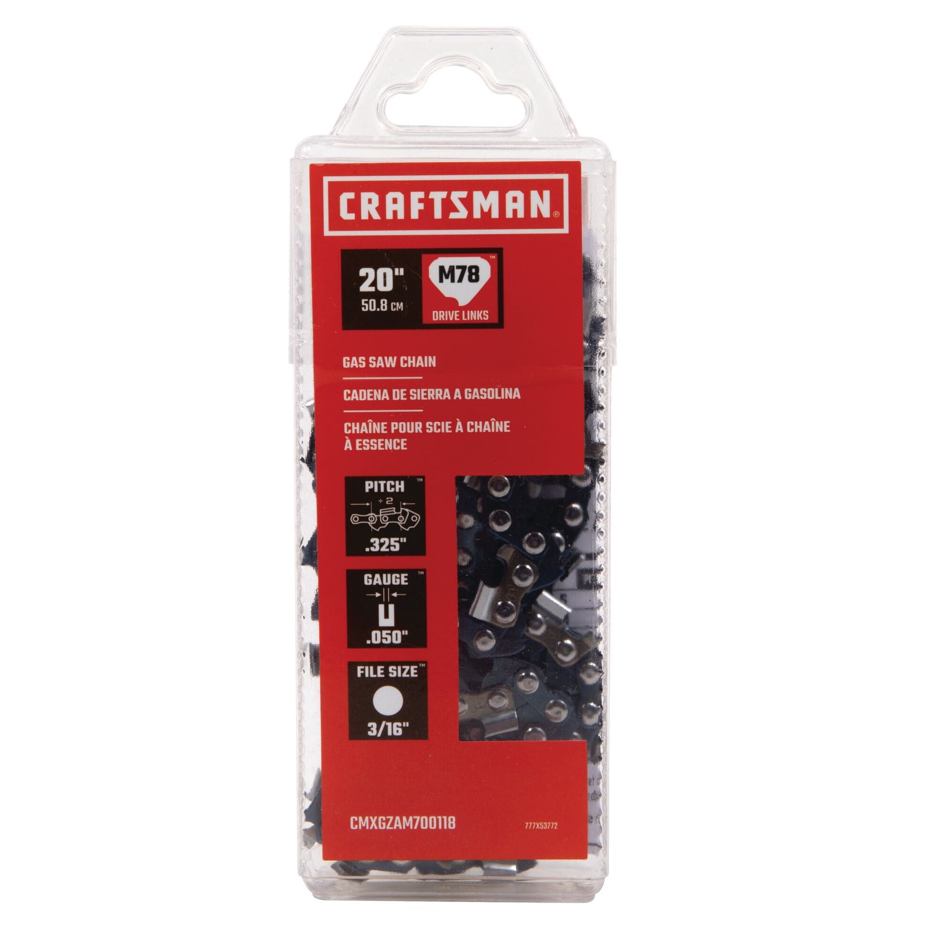 slide 1 of 6, CRAFTSMAN 78 Link Replacement Chainsaw Chain For 20-in , 0.5-in Gauge , .325-in Pitch, 1 ct