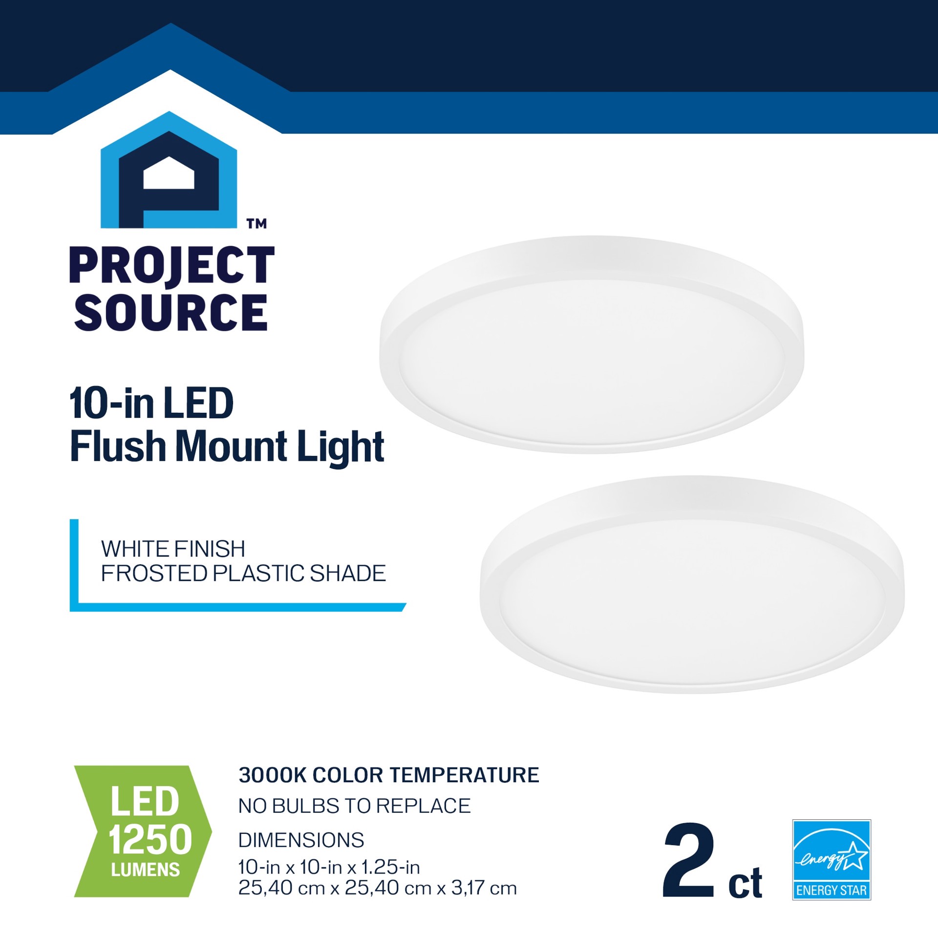 slide 3 of 6, Project Source 1 -Light 10-in Matte White Integrated LED Flush Mount Light 2 -Pack, 1 ct
